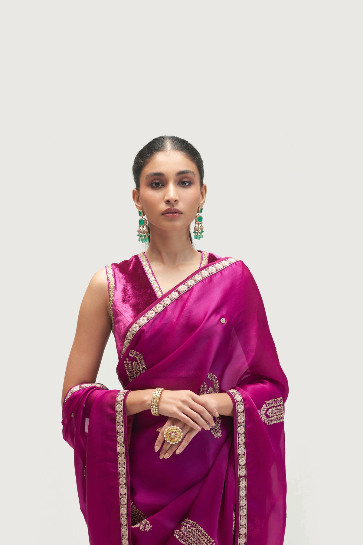 Ambi Buti Embroidered Amethyst Saree