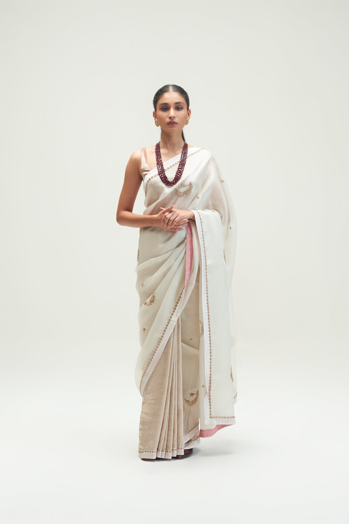 Naaz Sadra Embroidered Natural Saree
