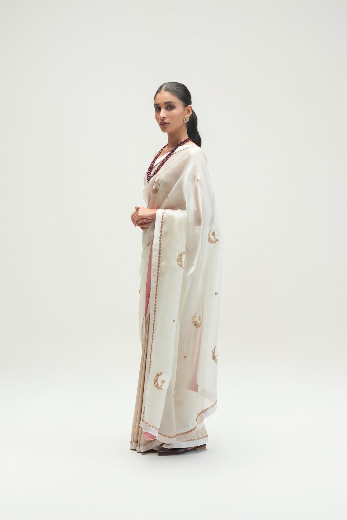 Naaz Sadra Embroidered Natural Saree