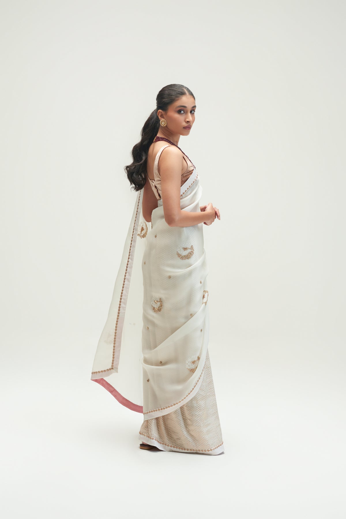 Naaz Sadra Embroidered Natural Saree