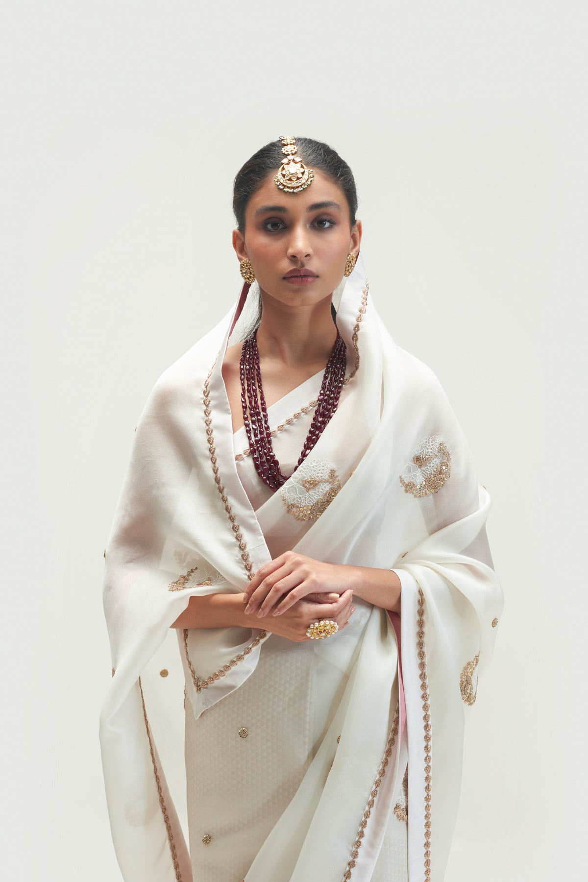 Naaz Sadra Embroidered Natural Saree