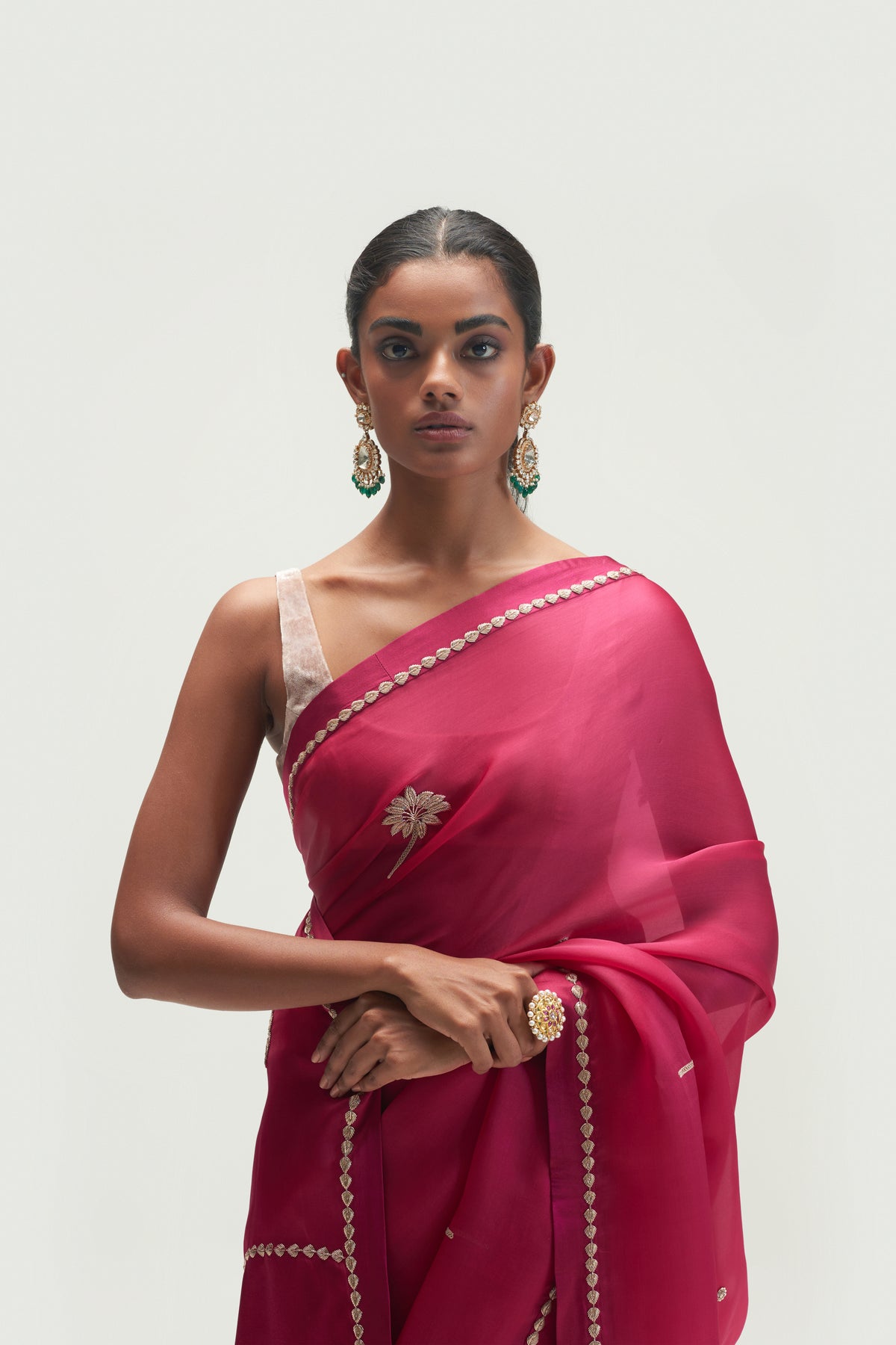 Coconut Palm Embroidered Mulberry Saree