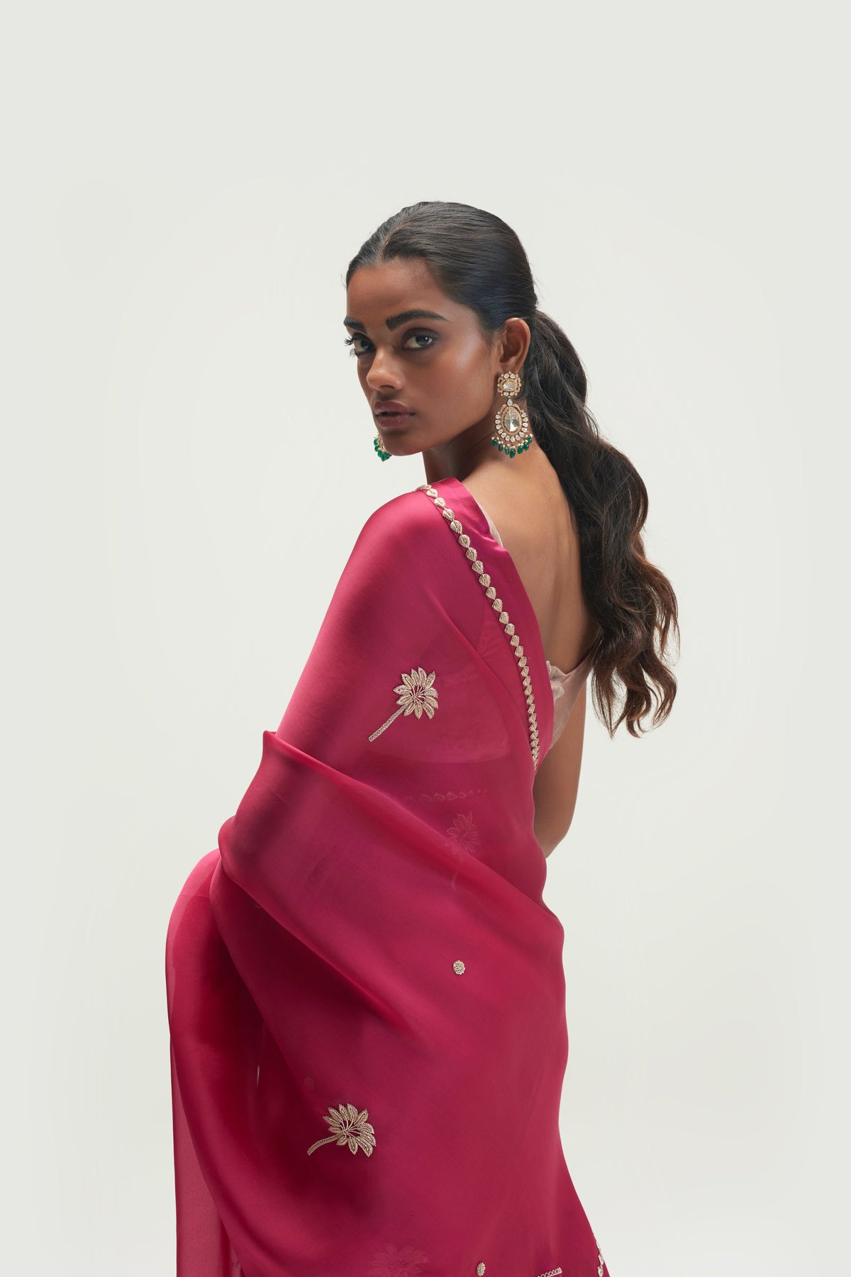 Coconut Palm Embroidered Mulberry Saree