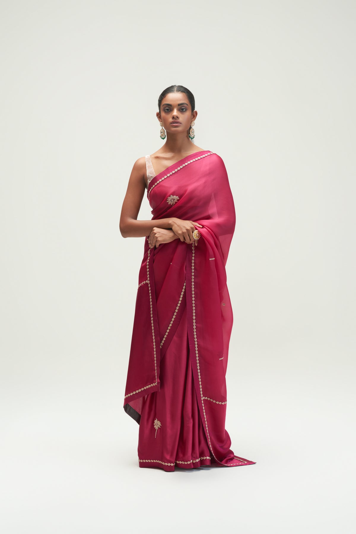 Coconut Palm Embroidered Mulberry Saree