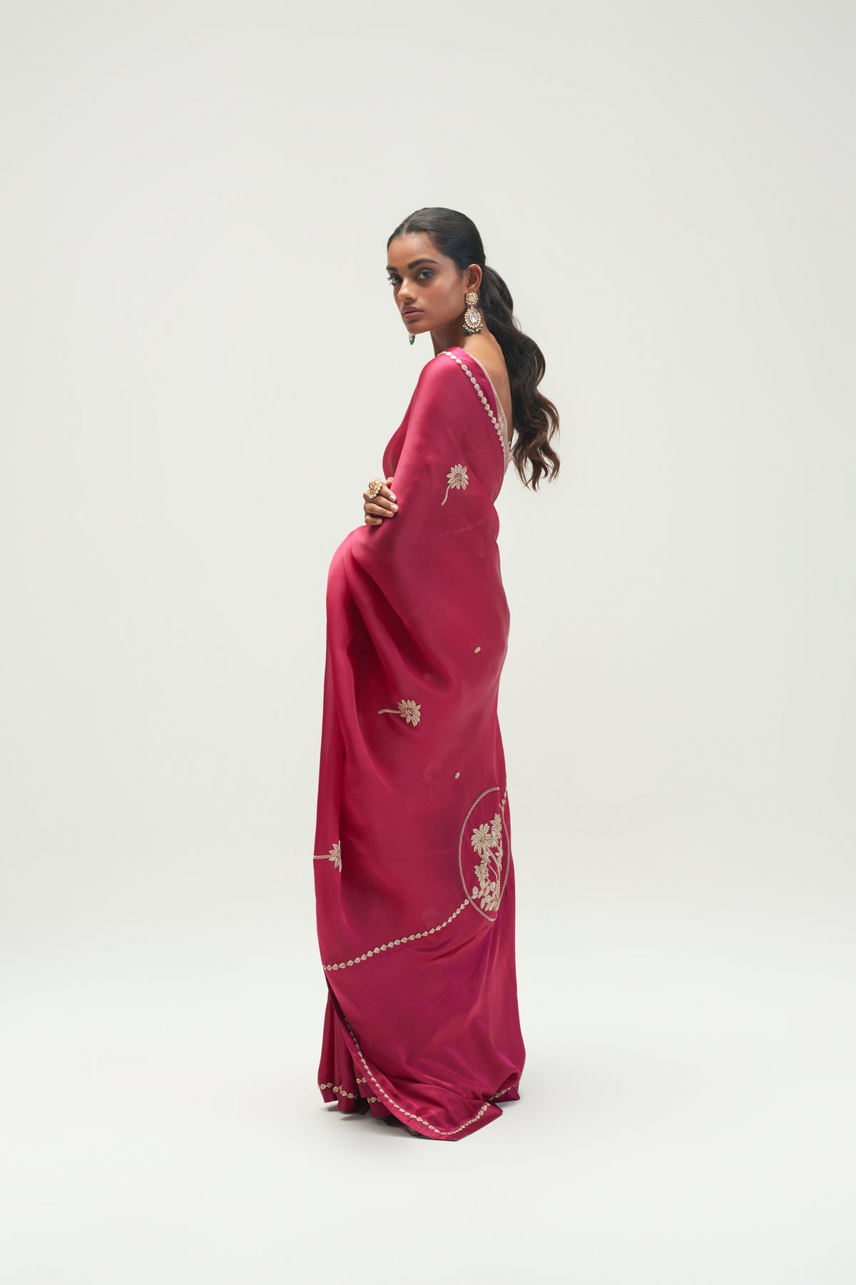 Coconut Palm Embroidered Mulberry Saree