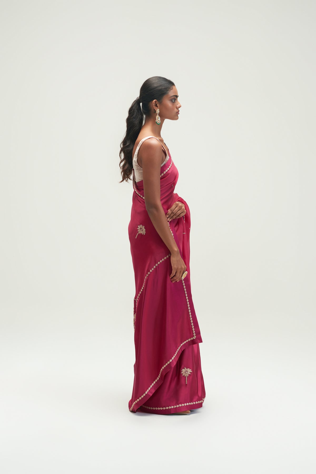 Coconut Palm Embroidered Mulberry Saree