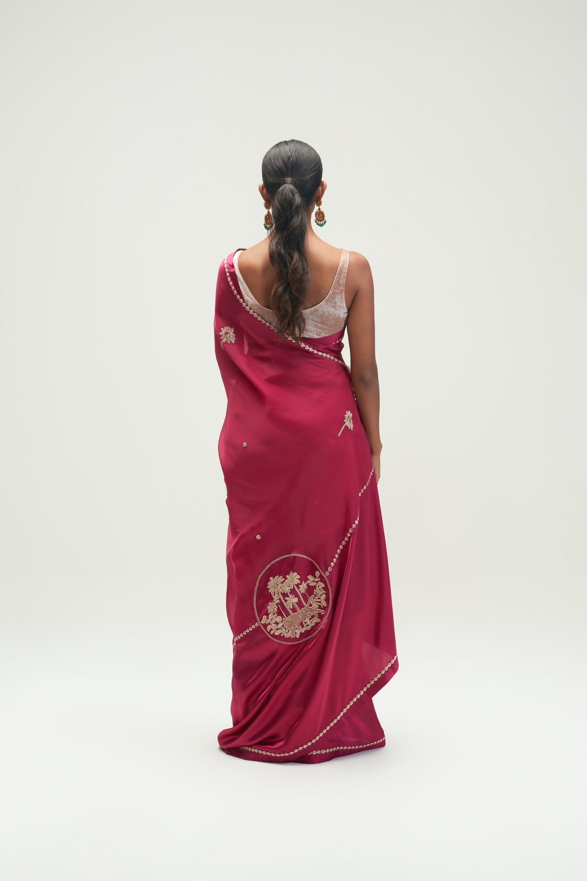 Coconut Palm Embroidered Mulberry Saree