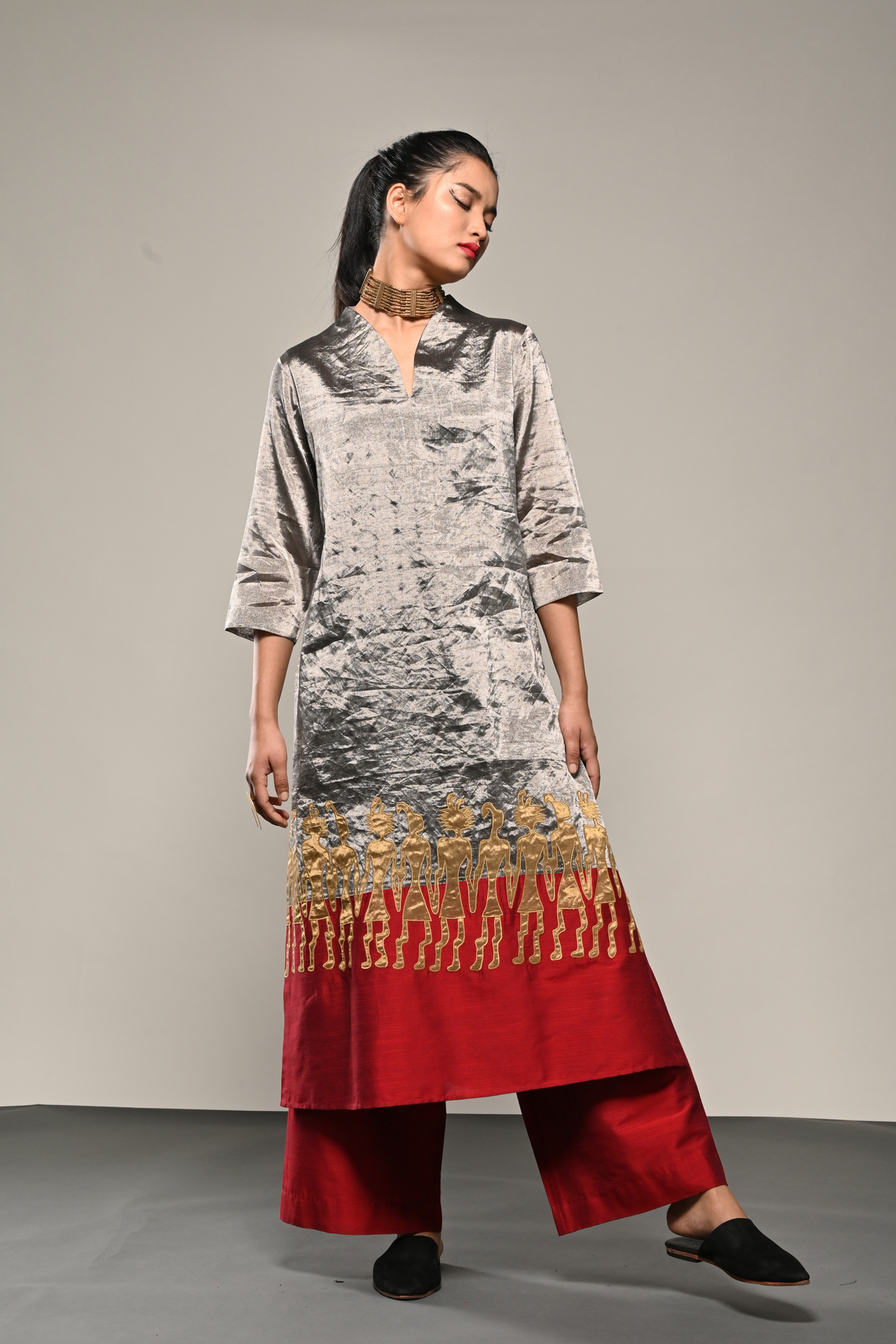 Gold Leaf Silver Tissue Man Tunic And Pants