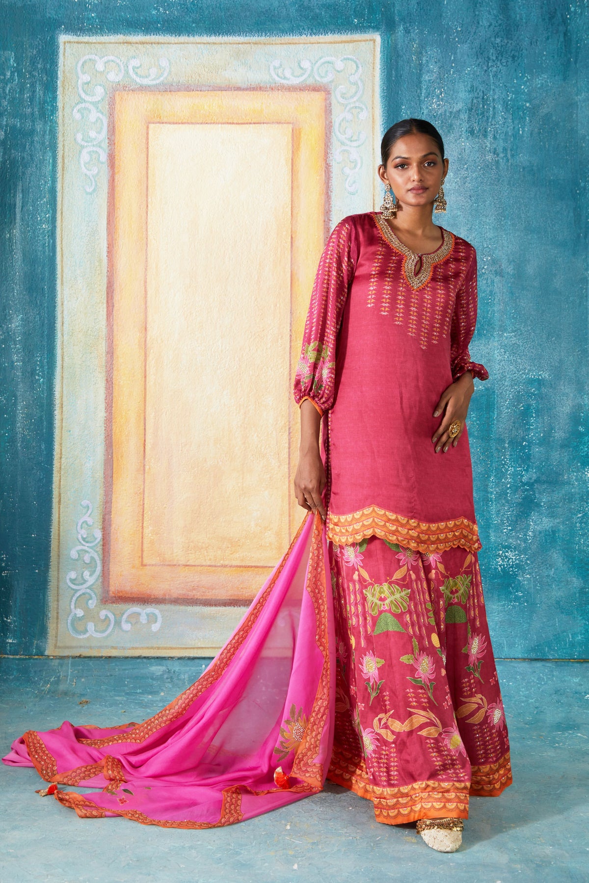 Plum printed sharara set