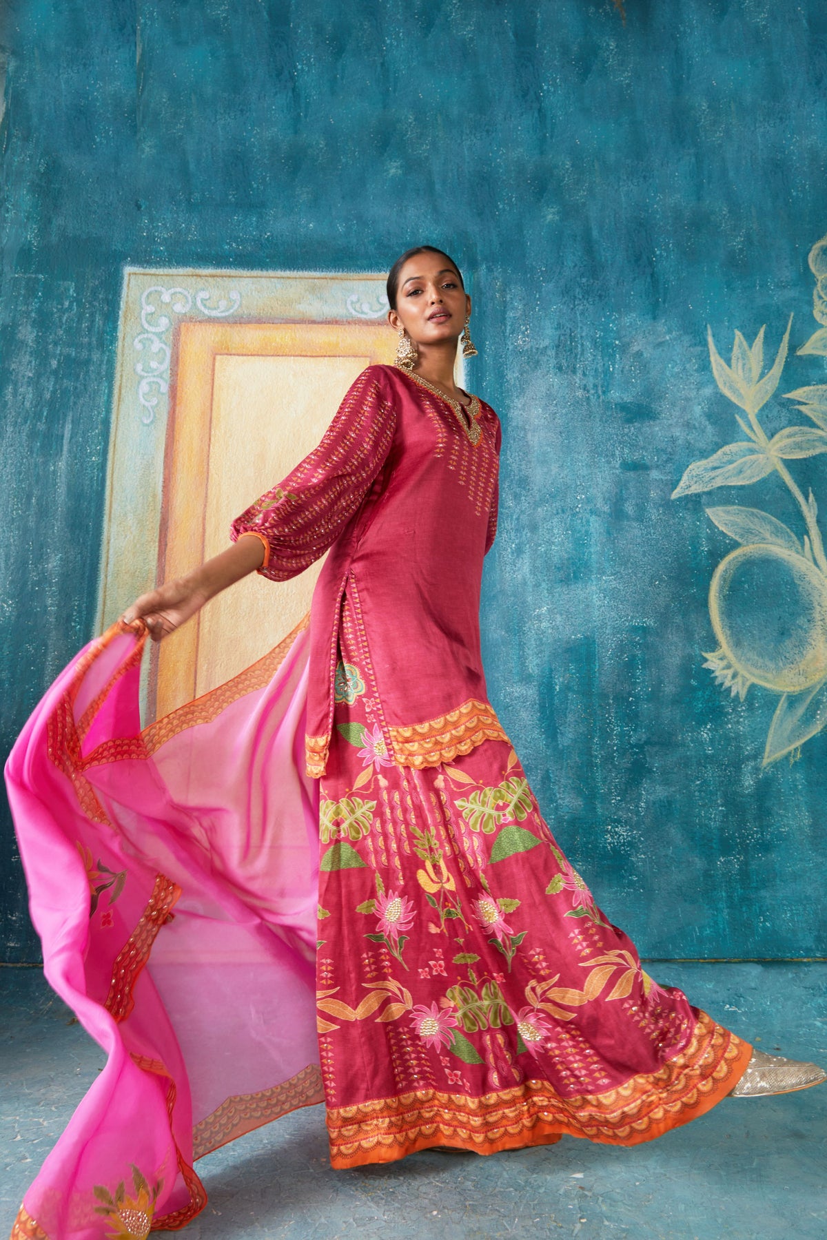 Plum printed sharara set