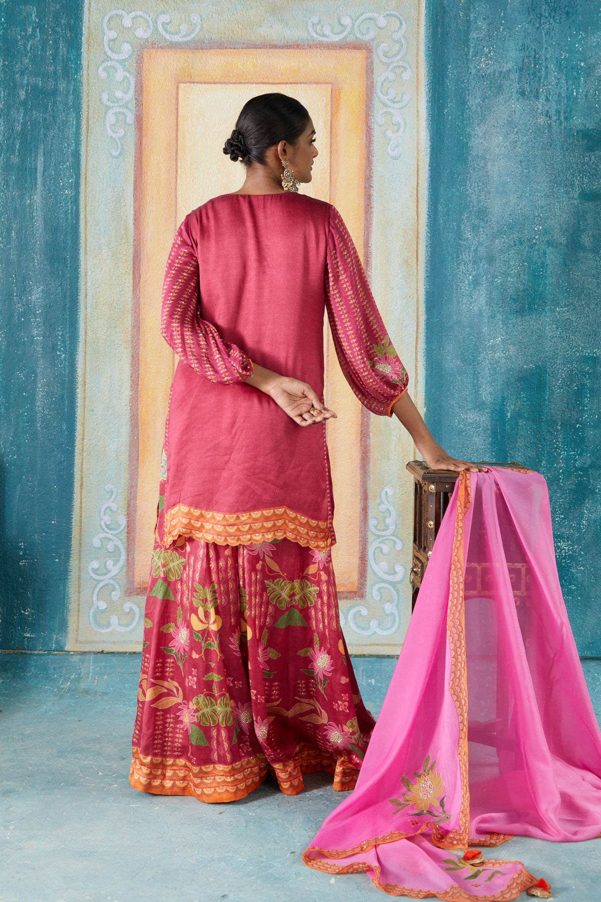 Plum printed sharara set