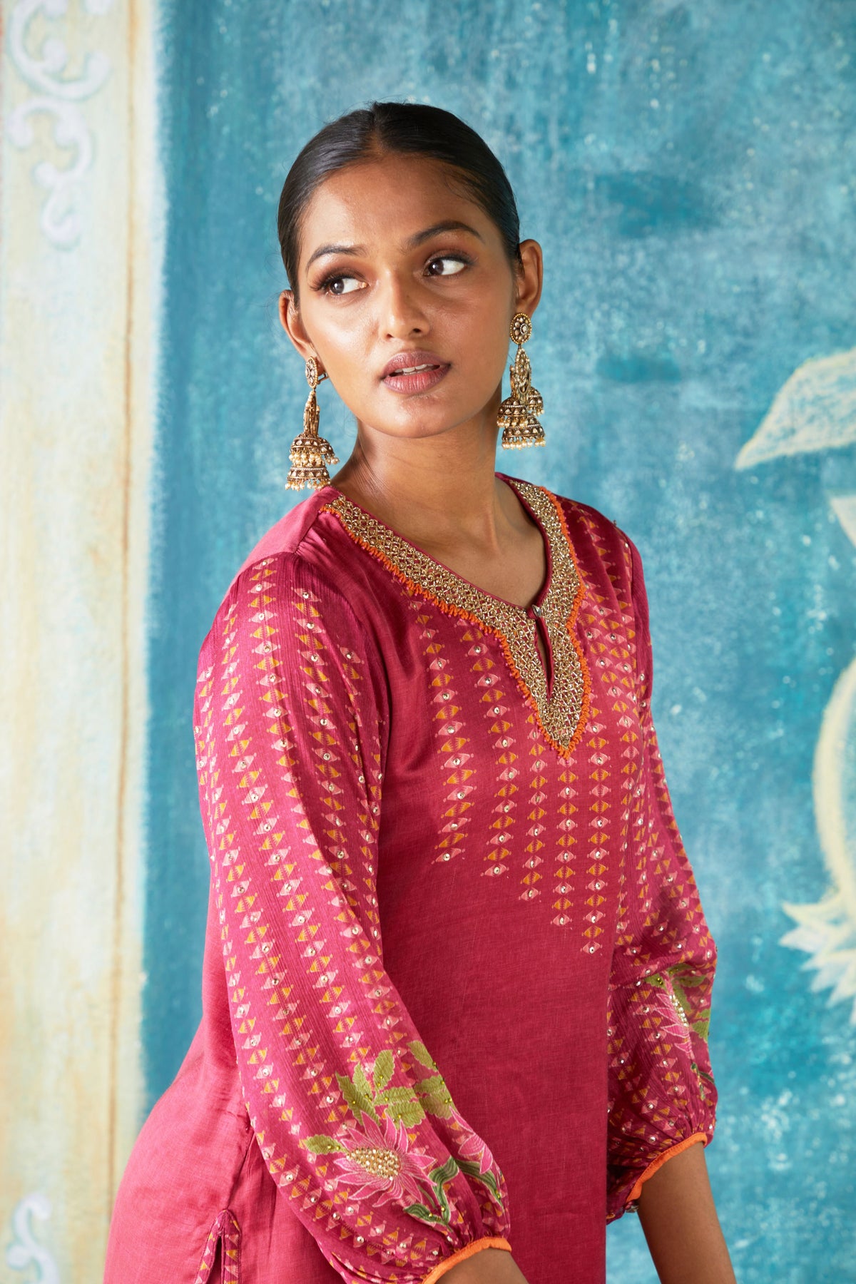 Plum printed sharara set