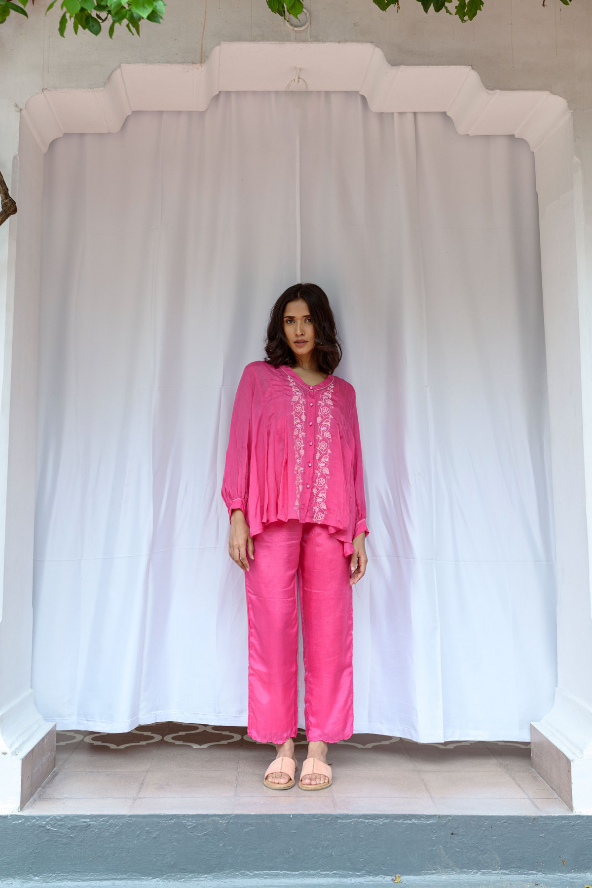 Pleated Hand Embroidered Top