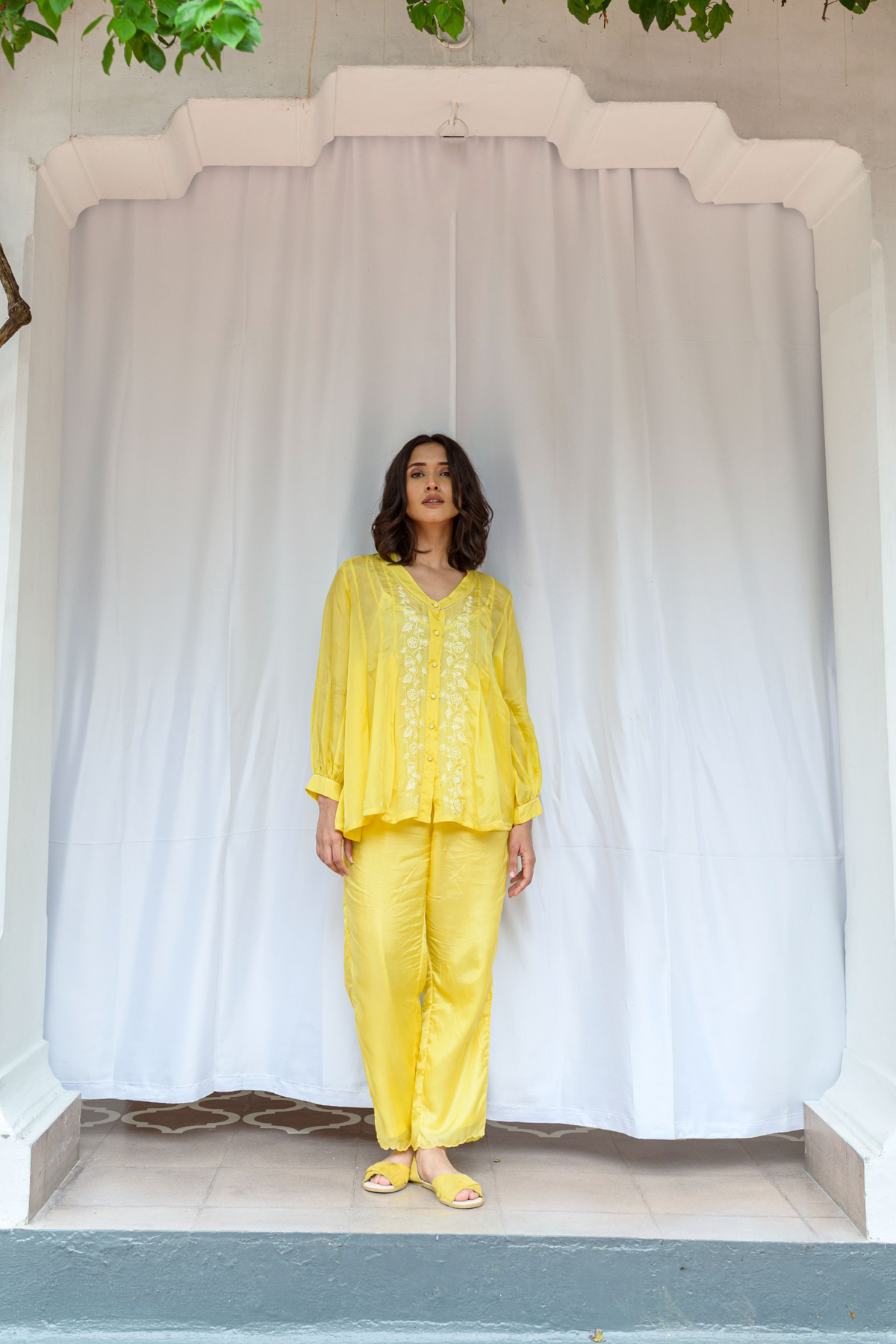Pleated Hand Embroidered Top