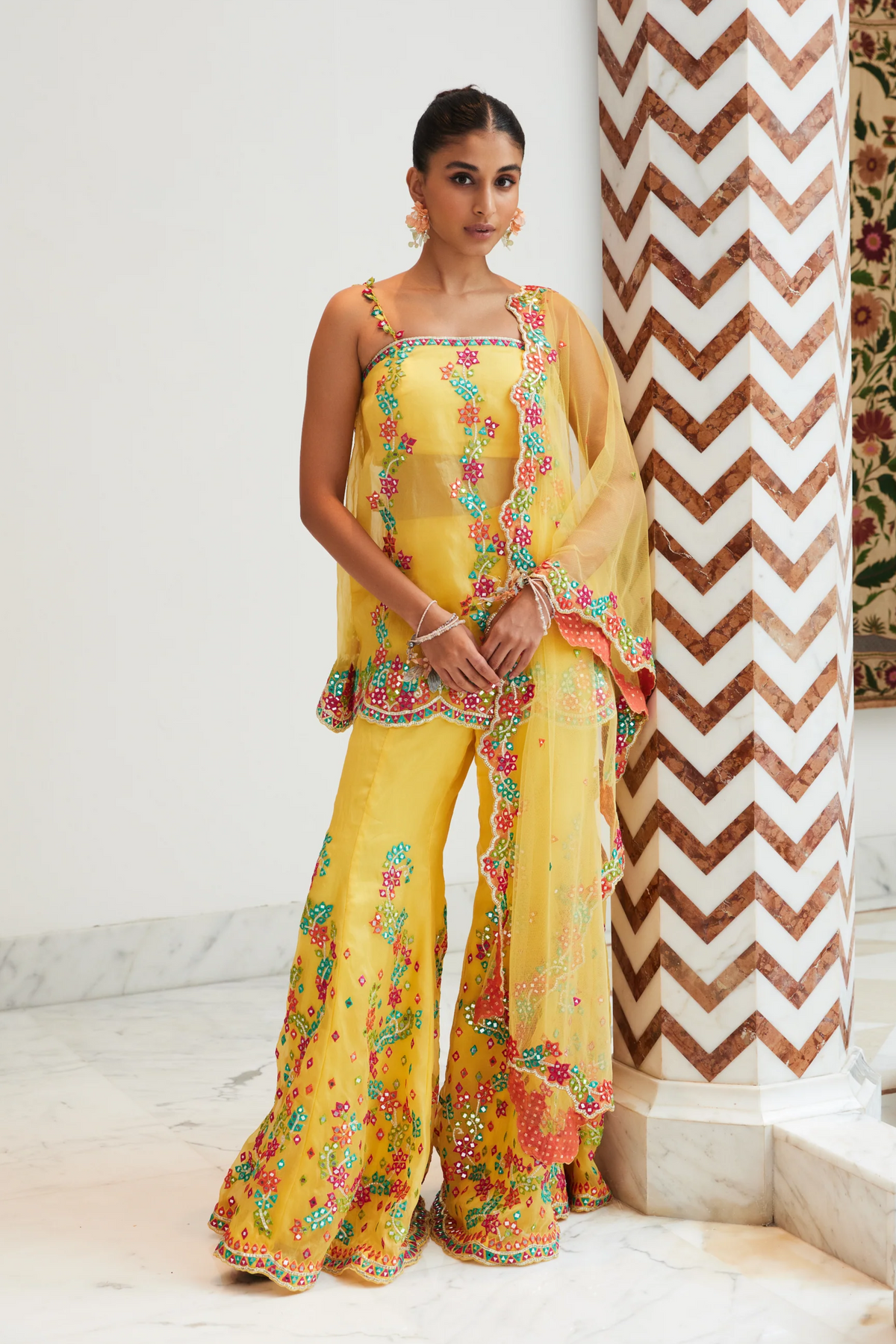 Yellow Peplum Sharara Set