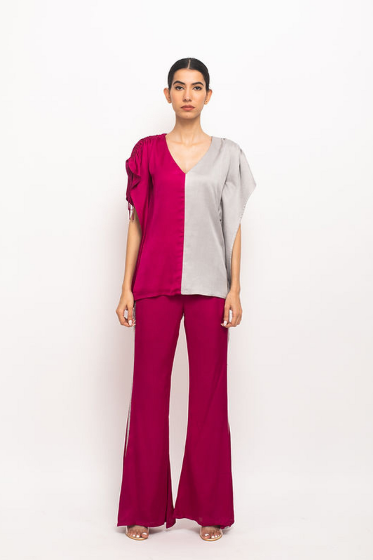 Wine and Grey Kaftan Top Set