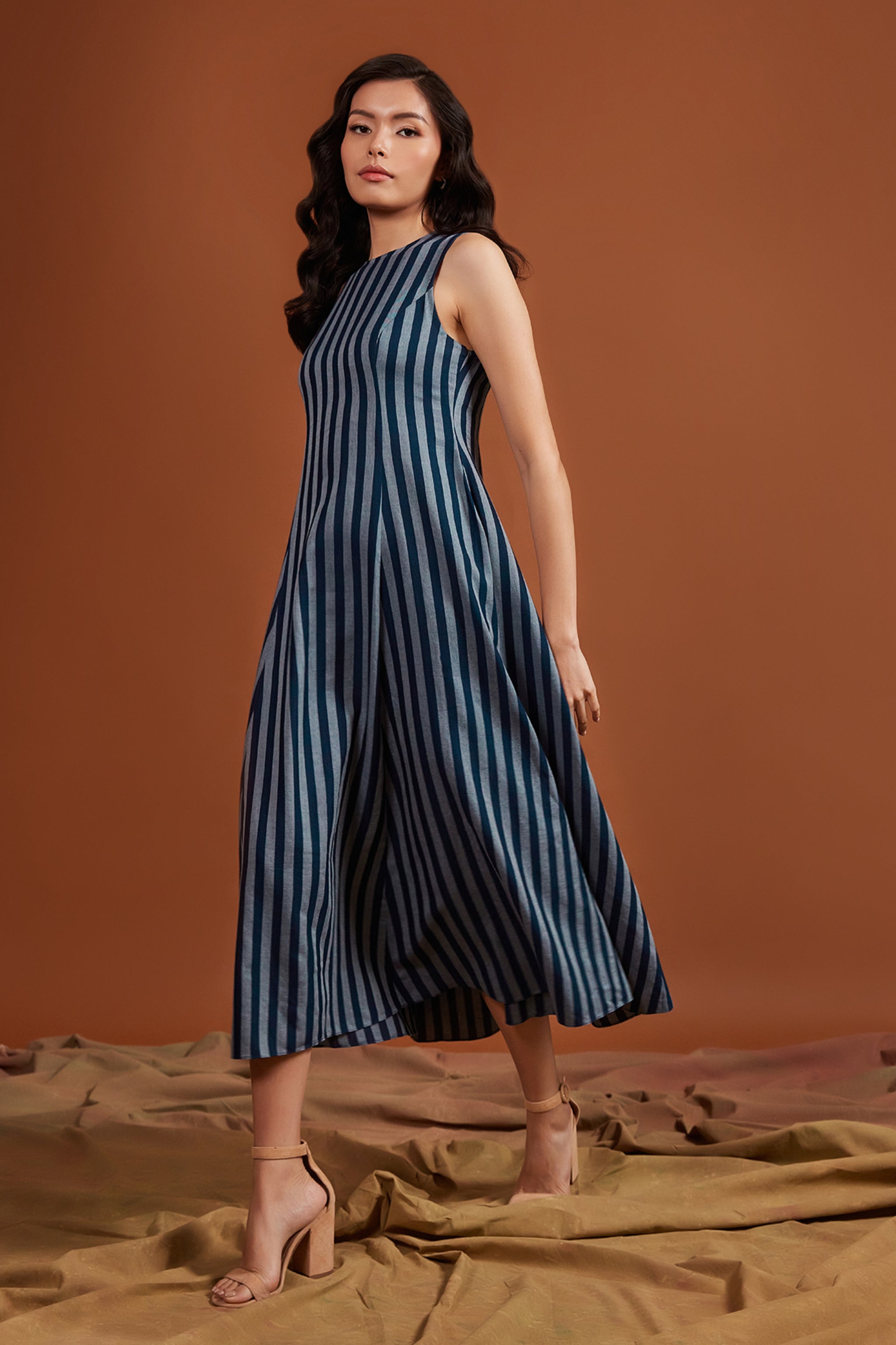 Tara and I Striped Sleeveless Midi Dress Elahe