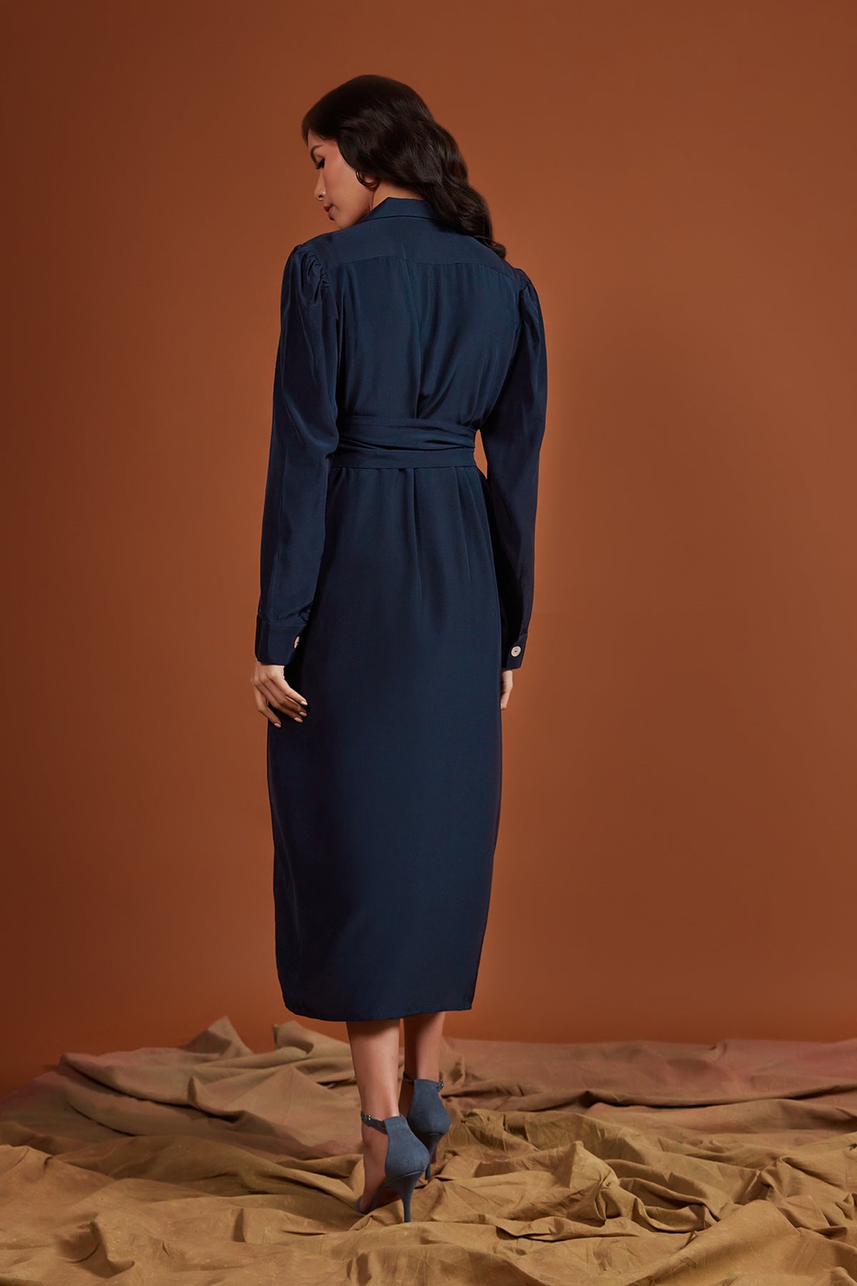 Navy Crepe Shirt Dress
