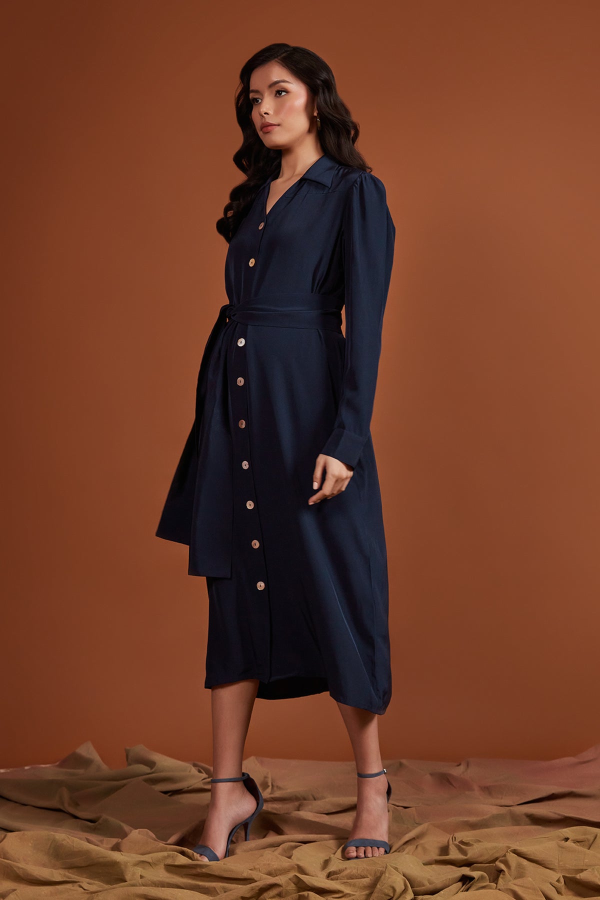 Navy Crepe Shirt Dress