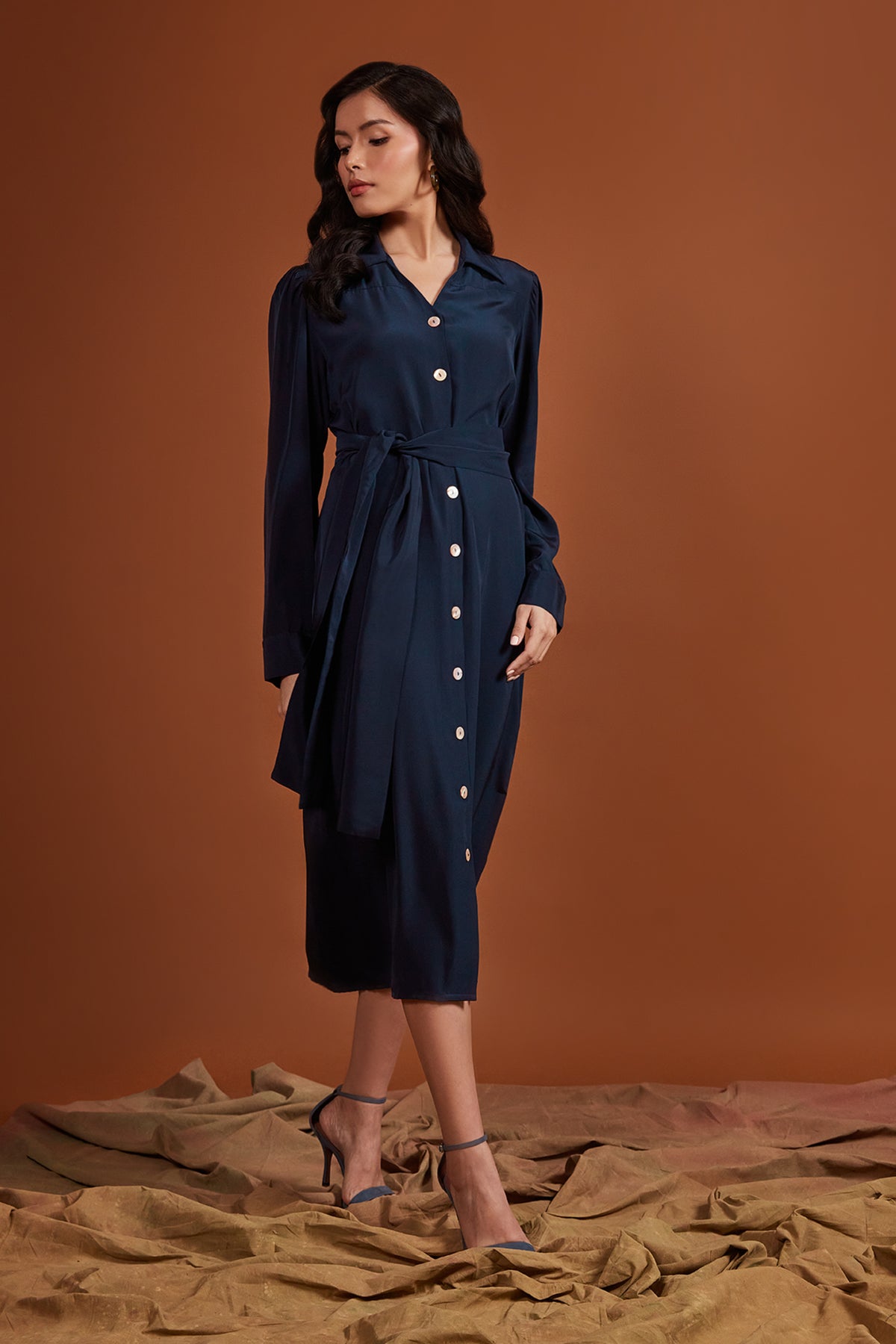 Navy Crepe Shirt Dress
