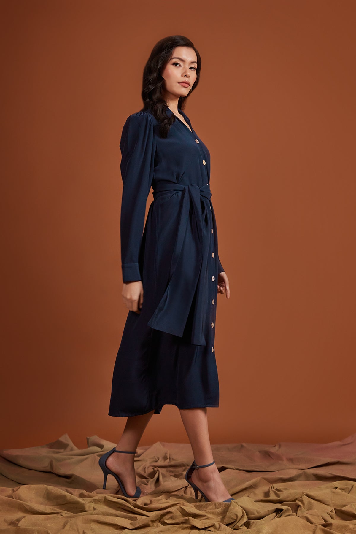 Navy Crepe Shirt Dress