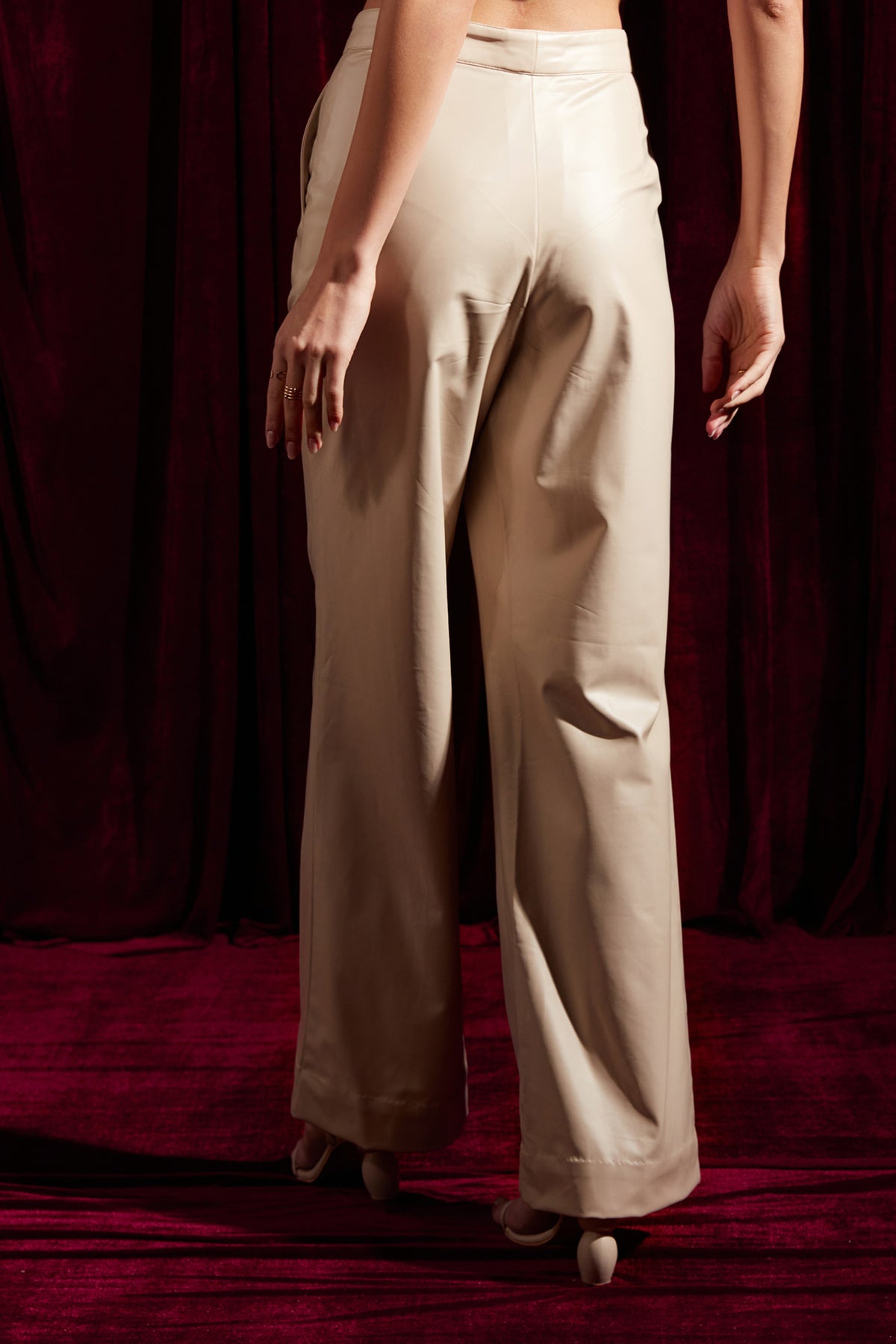 Crème Faux Leather Straight Fit Trousers