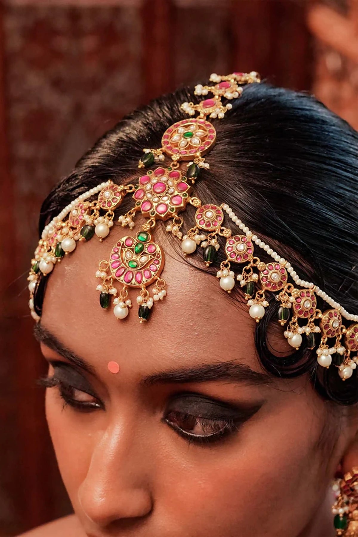 Multicolor Gold Plated Temple Mathapatti