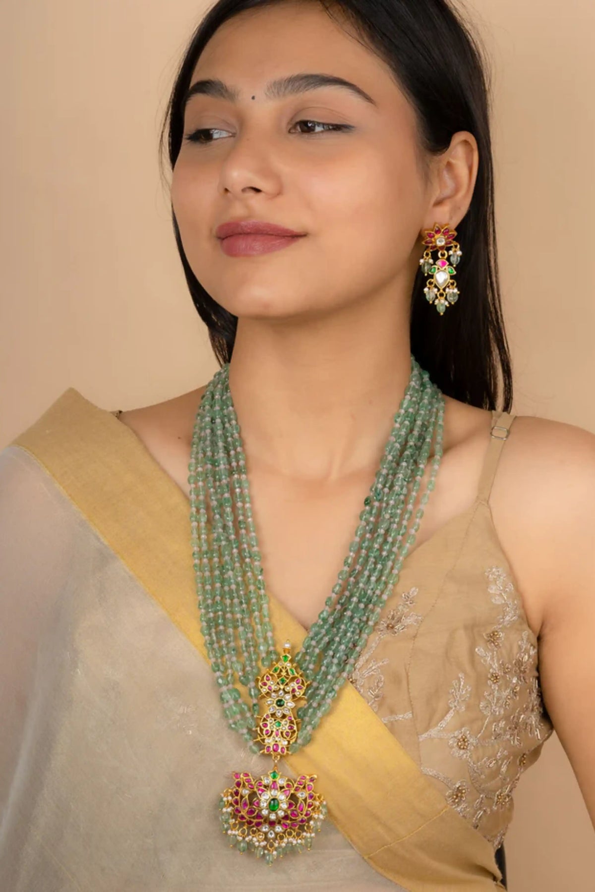 Multicolor Gold Plated Temple Necklace Set