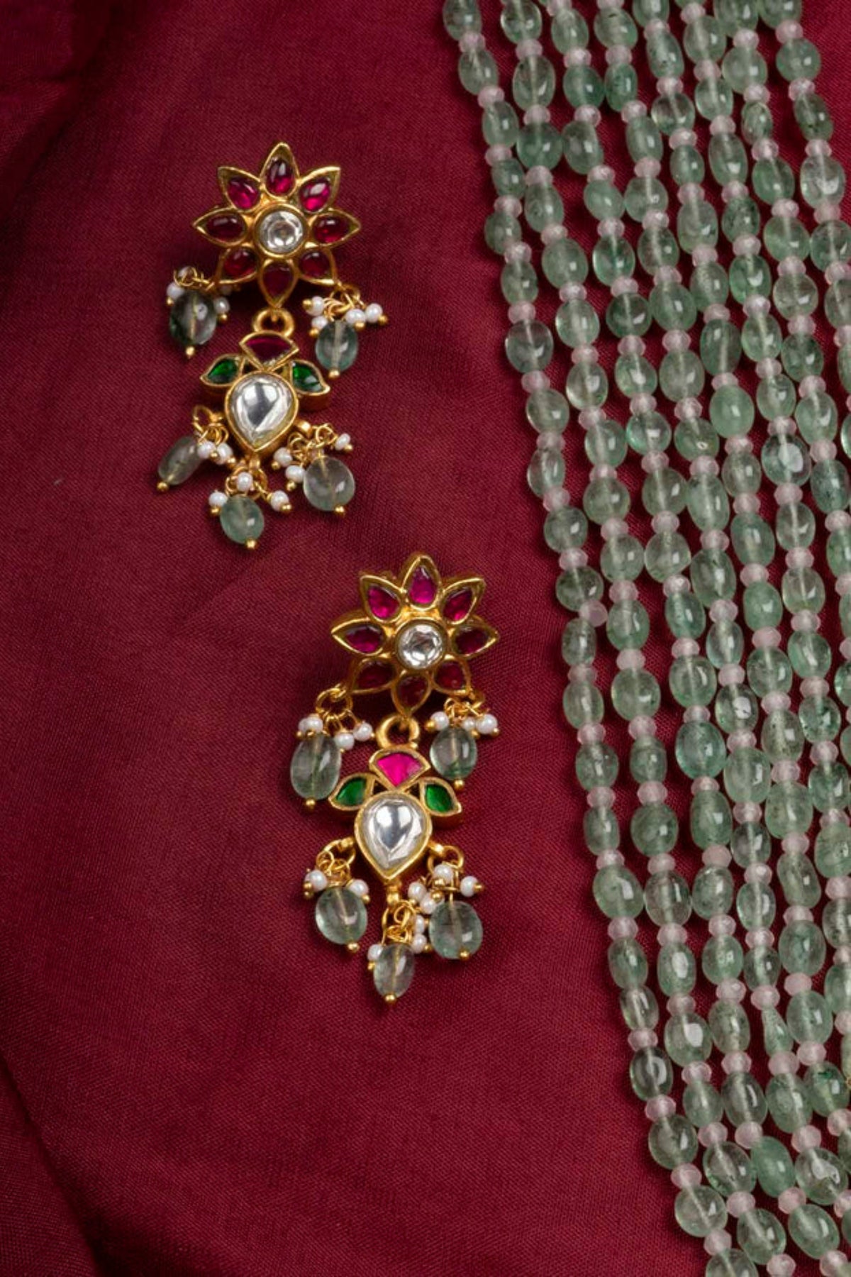Multicolor Gold Plated Temple Necklace Set