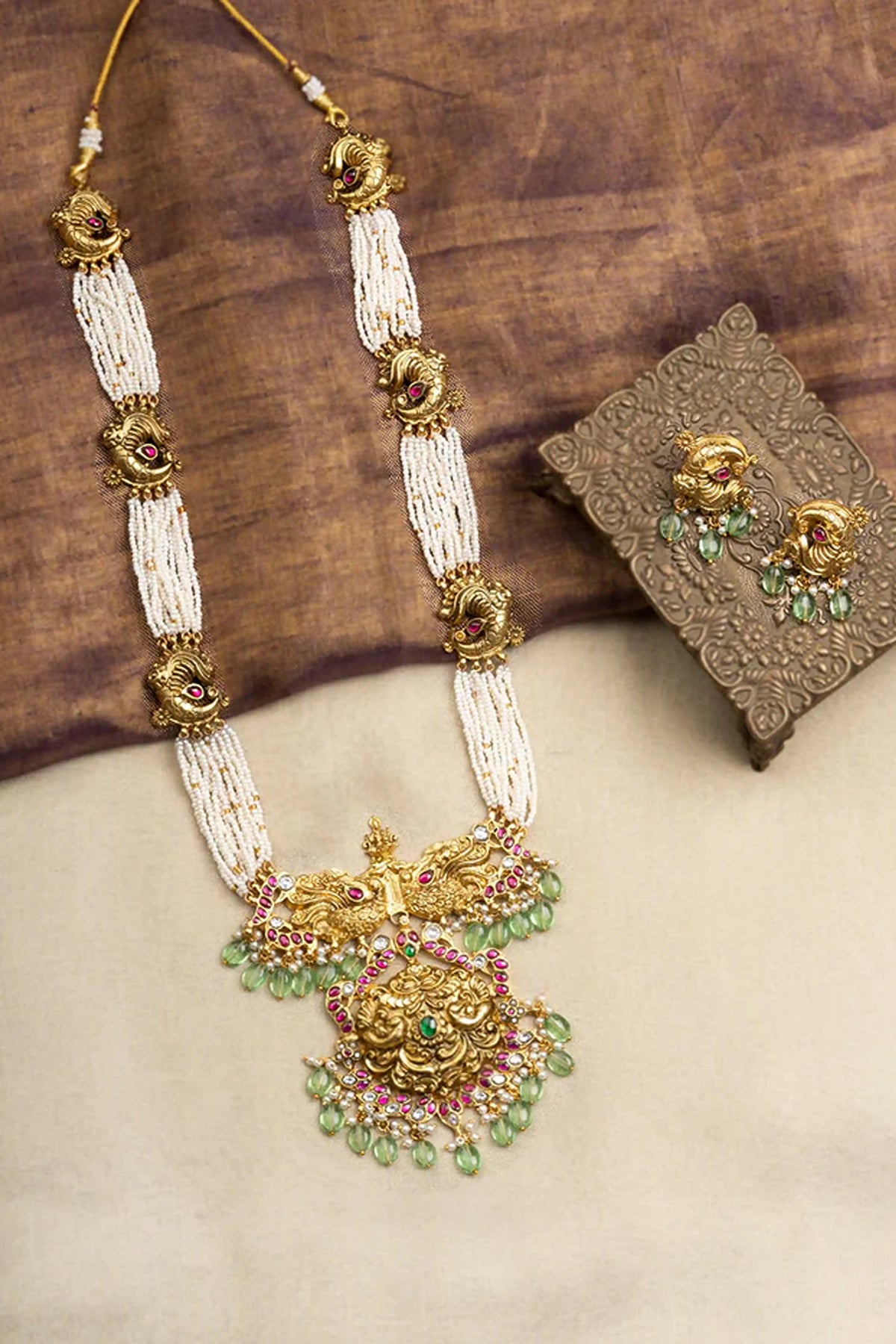 Multicolor Gold Plated Temple Necklace Set