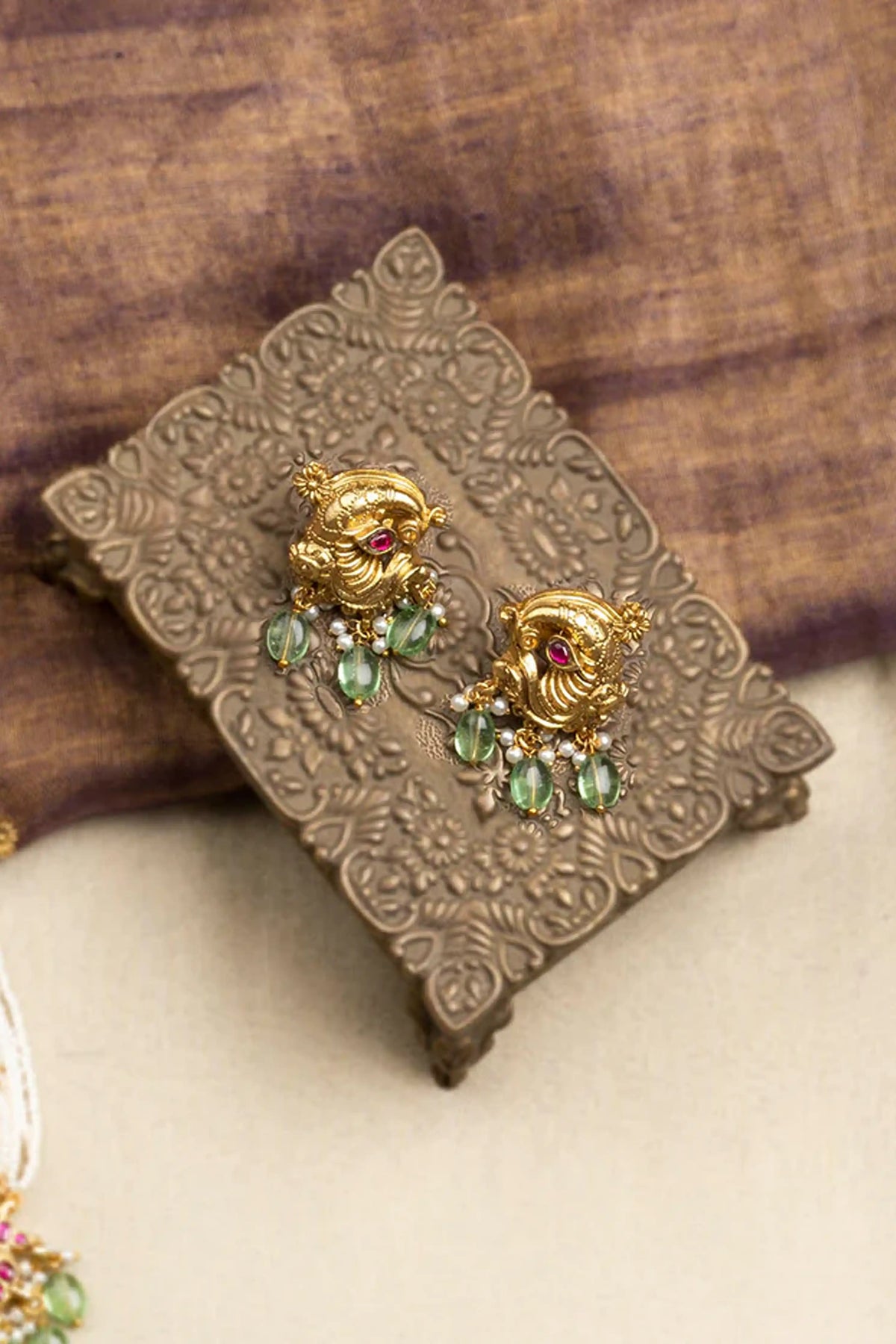 Multicolor Gold Plated Temple Necklace Set