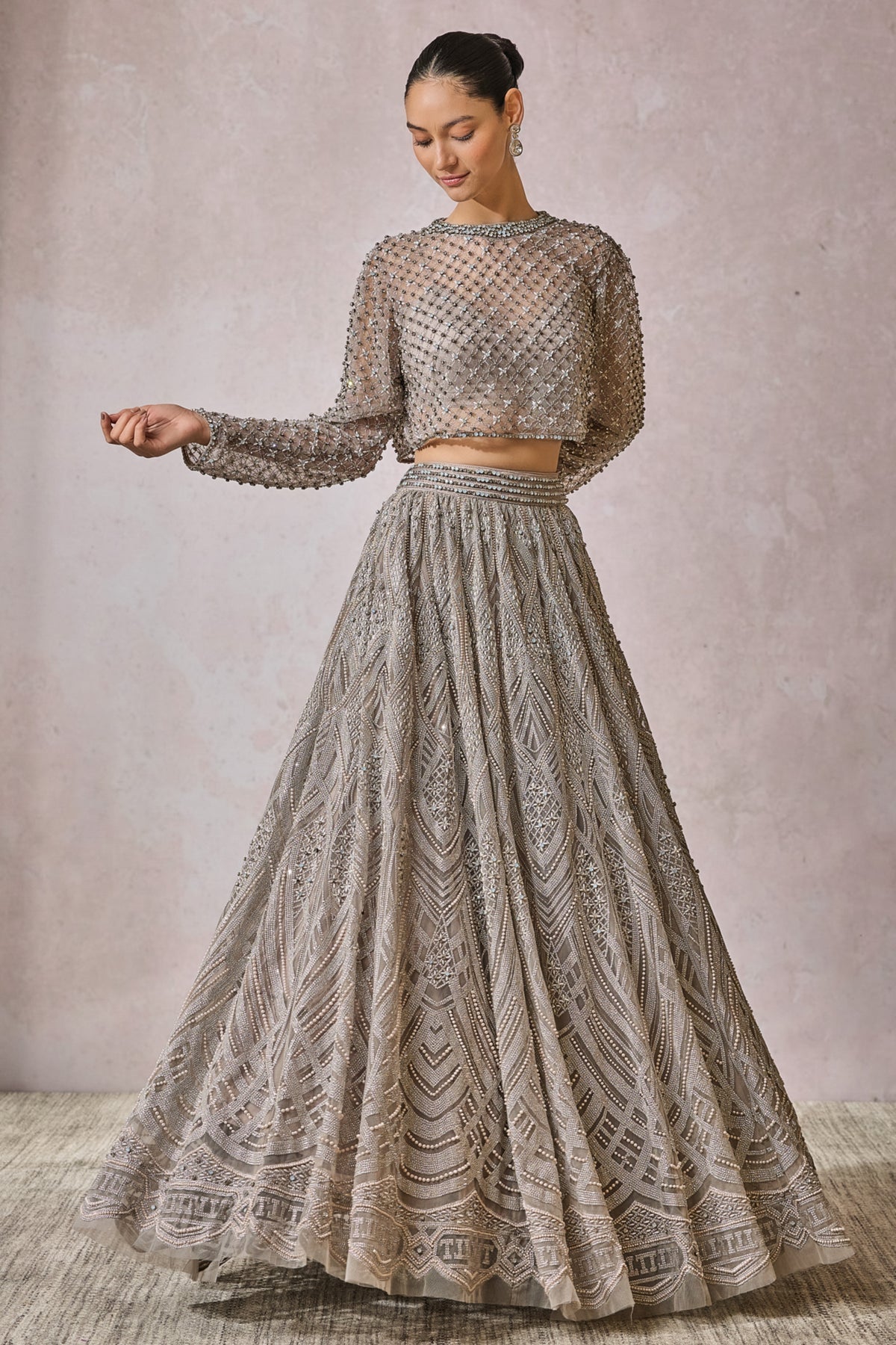 Silver  Panelled Lehenga Set