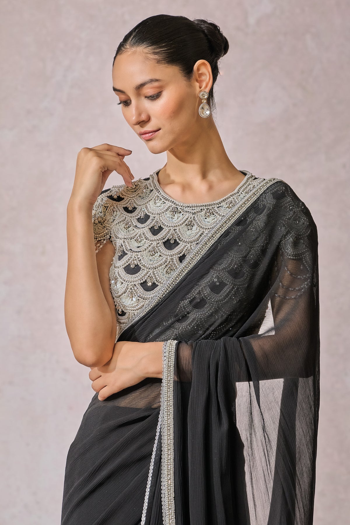 Black Drape Saree With Blouse