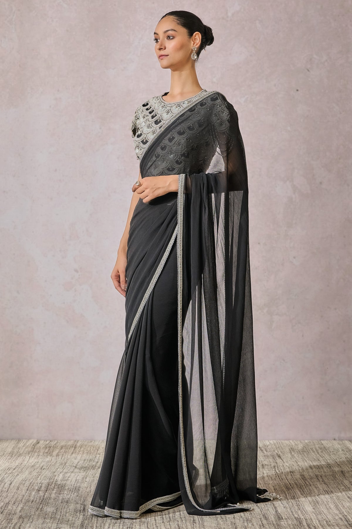 Black Drape Saree With Blouse
