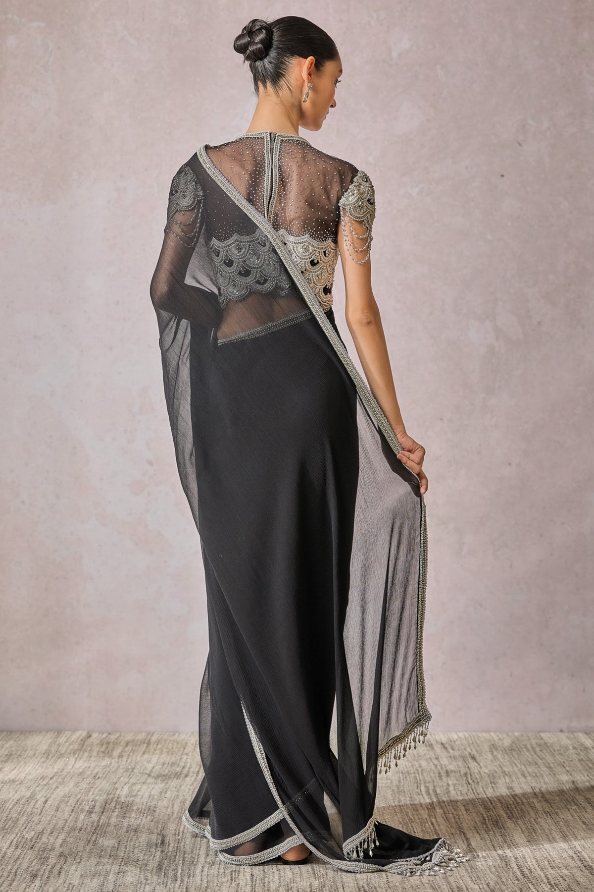 Black Drape Saree With Blouse