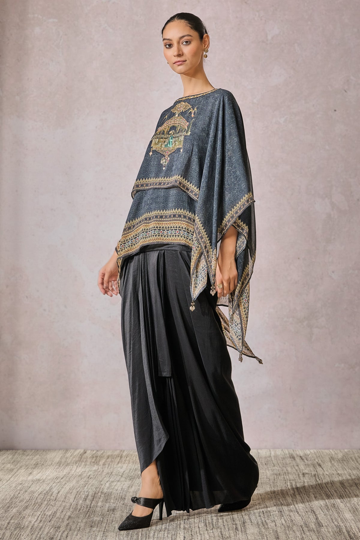 Black Dual Layered Printed Top