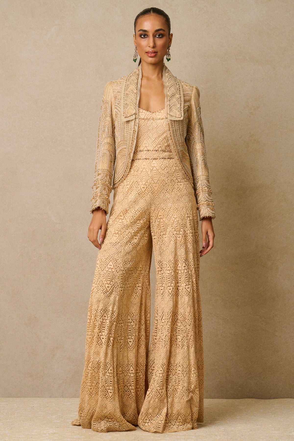 Embellished Nude Gilet and Jumpsuit