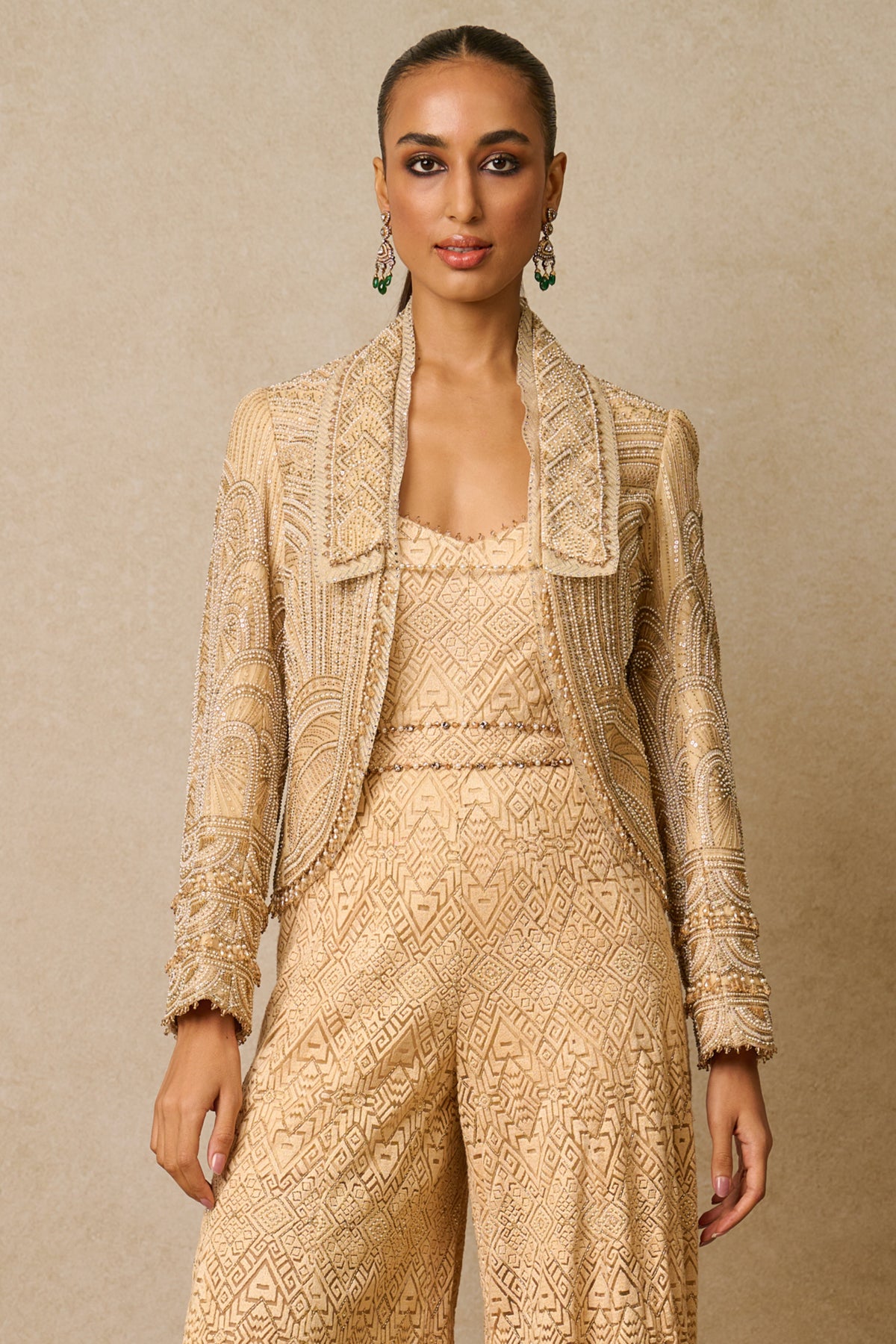 Embellished Nude Gilet and Jumpsuit