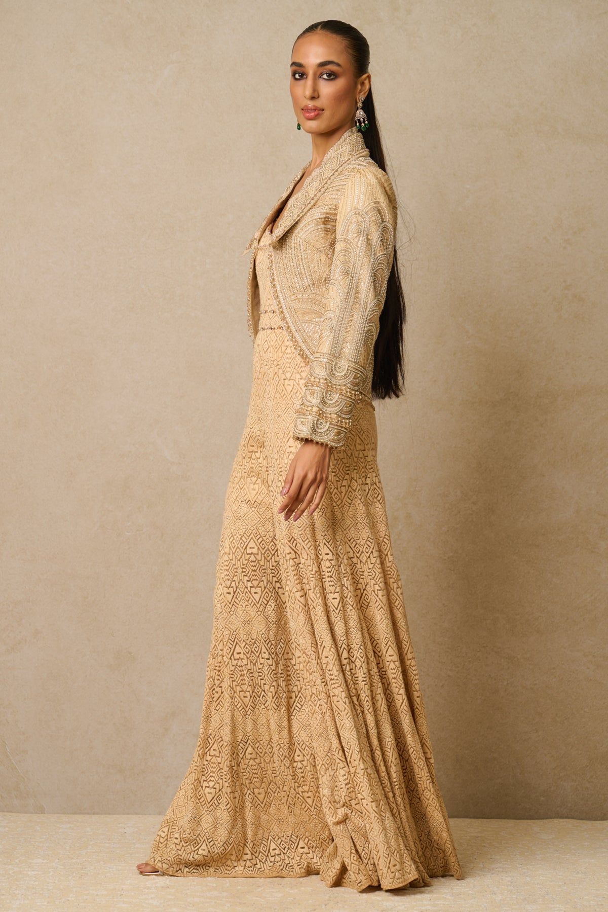 Embellished Nude Gilet and Jumpsuit