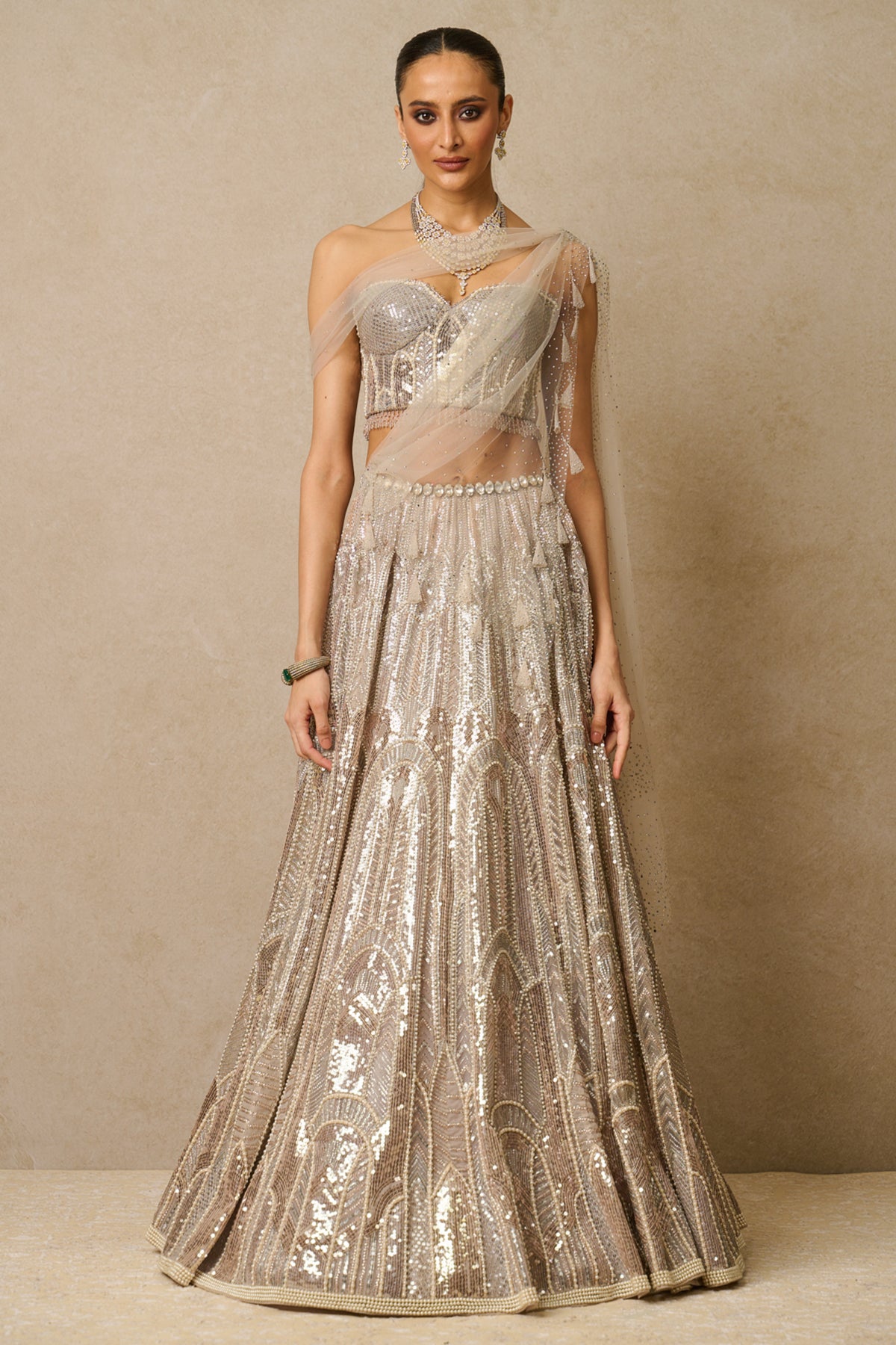 Embellished Oyster Lehenga Set