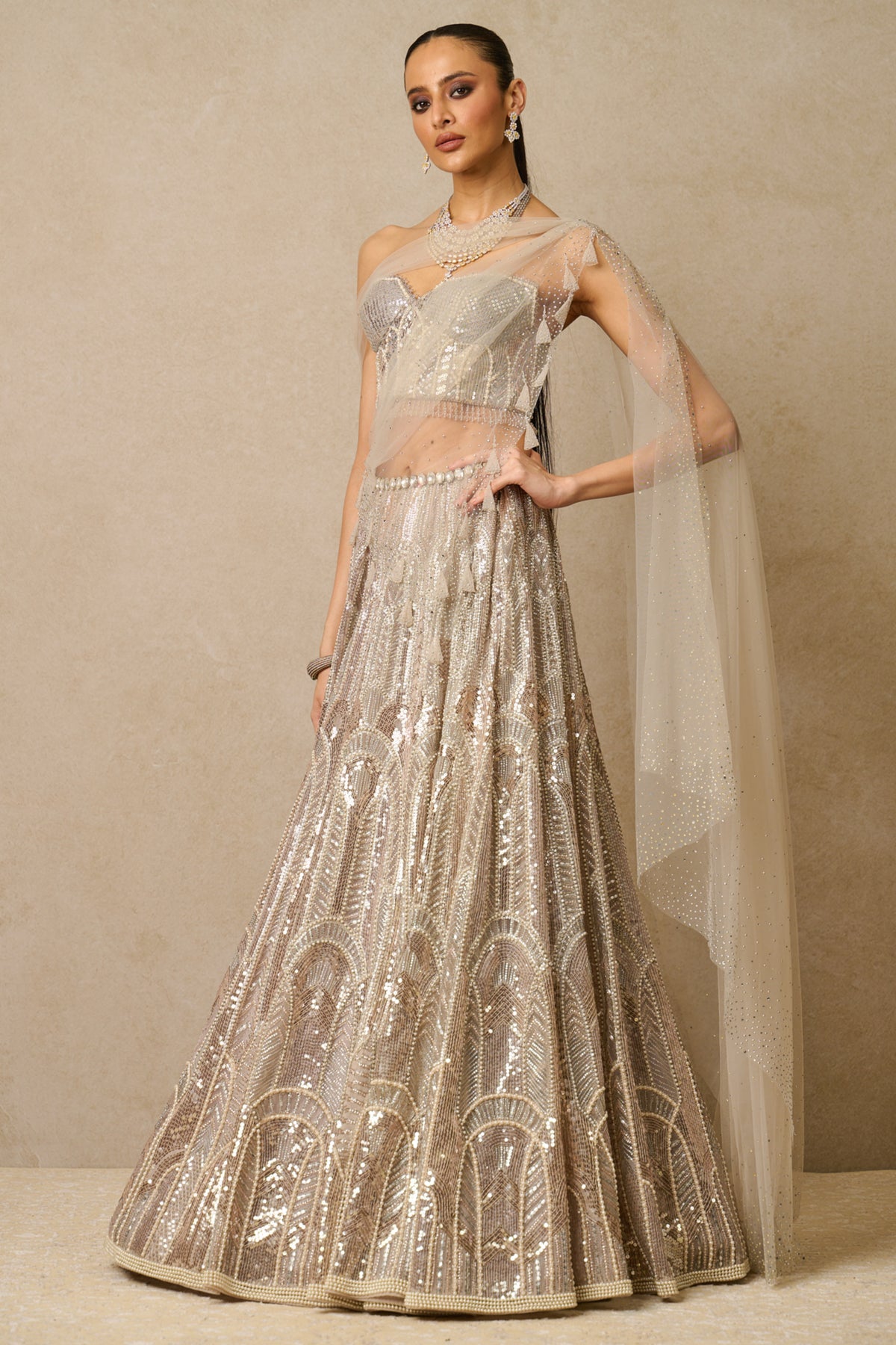 Embellished Oyster Lehenga Set