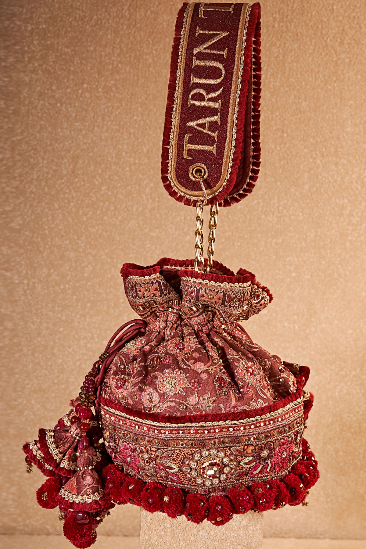 Maroon Embroidered Potli