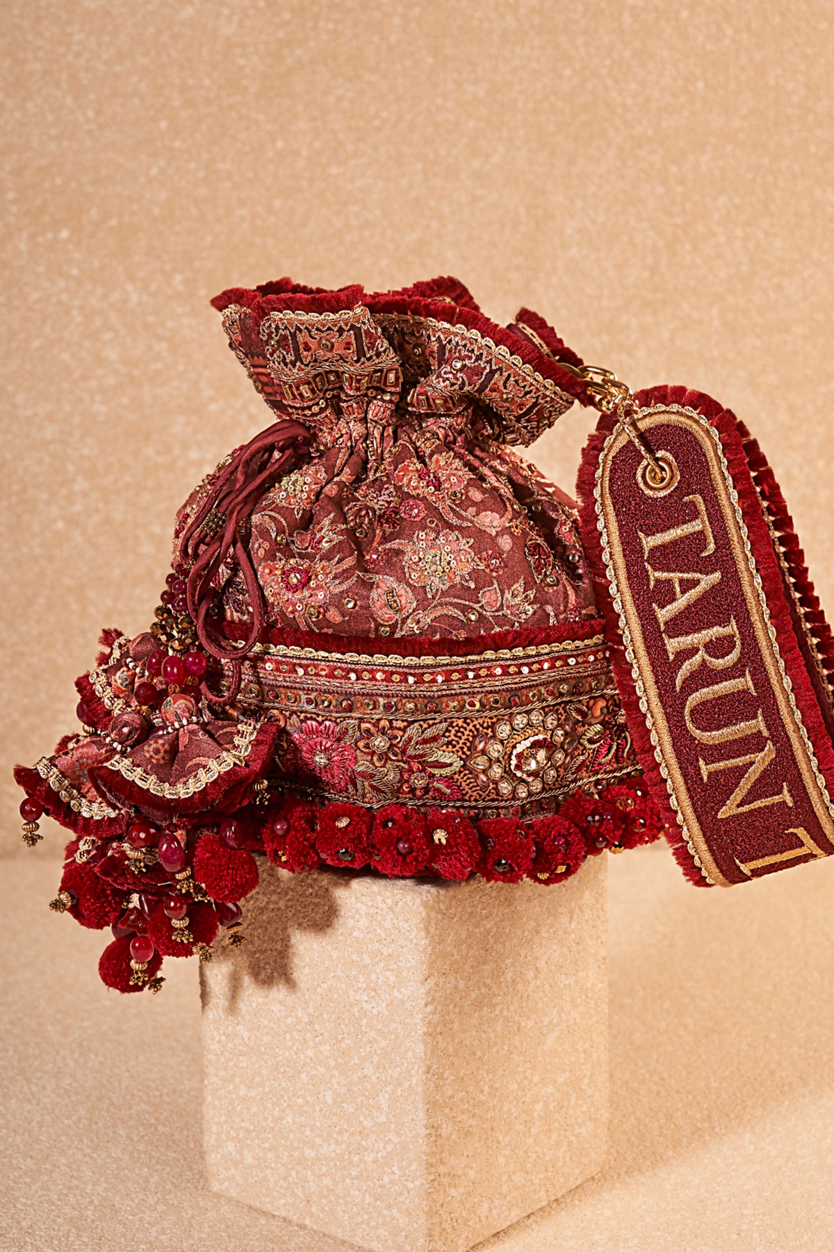 Maroon Embroidered Potli