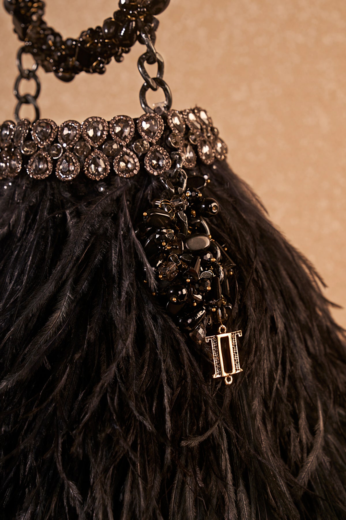 Black Jeweled Feather Braclet  Bag