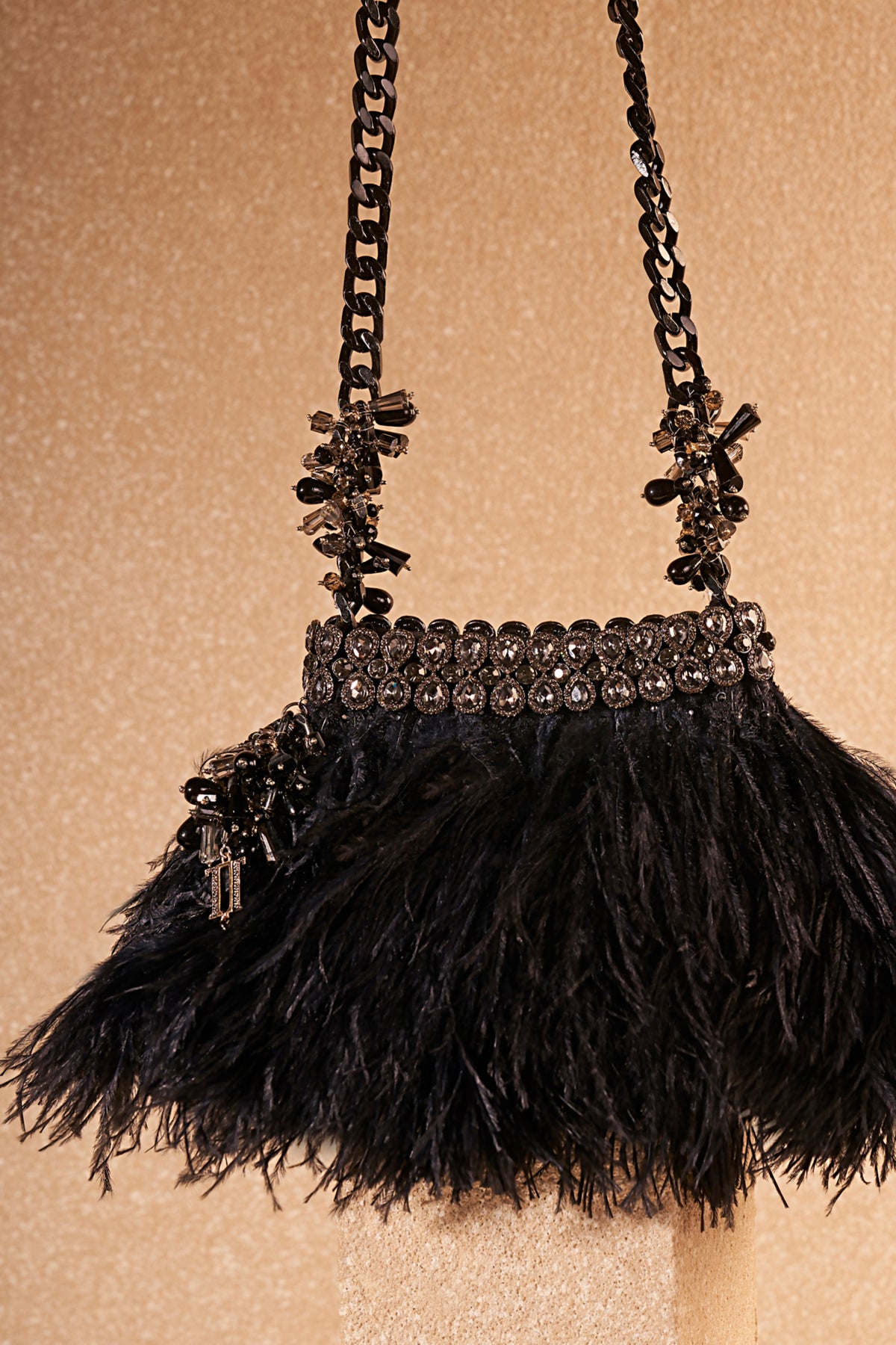 Black Jeweled Feather Bag
