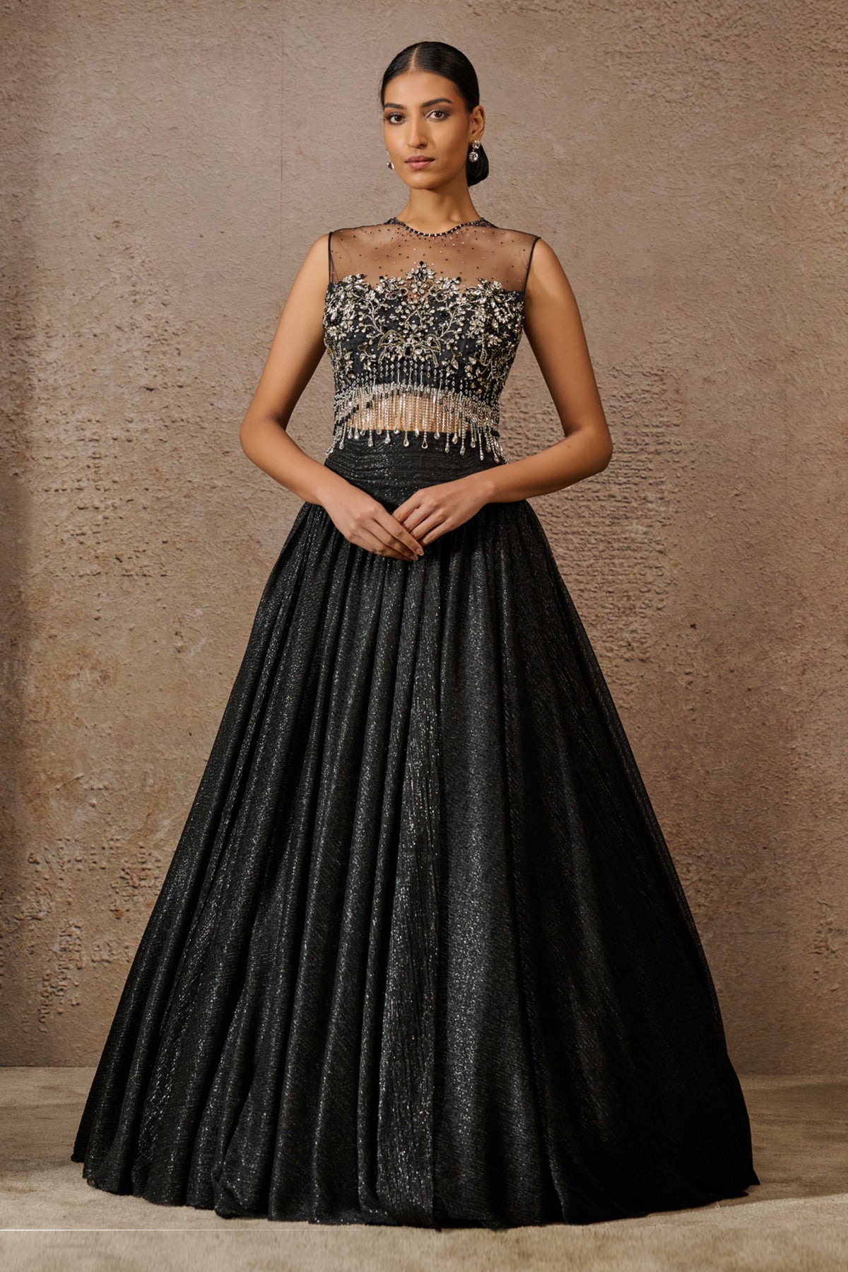Crinkle Lehenga With Crystal Blouse