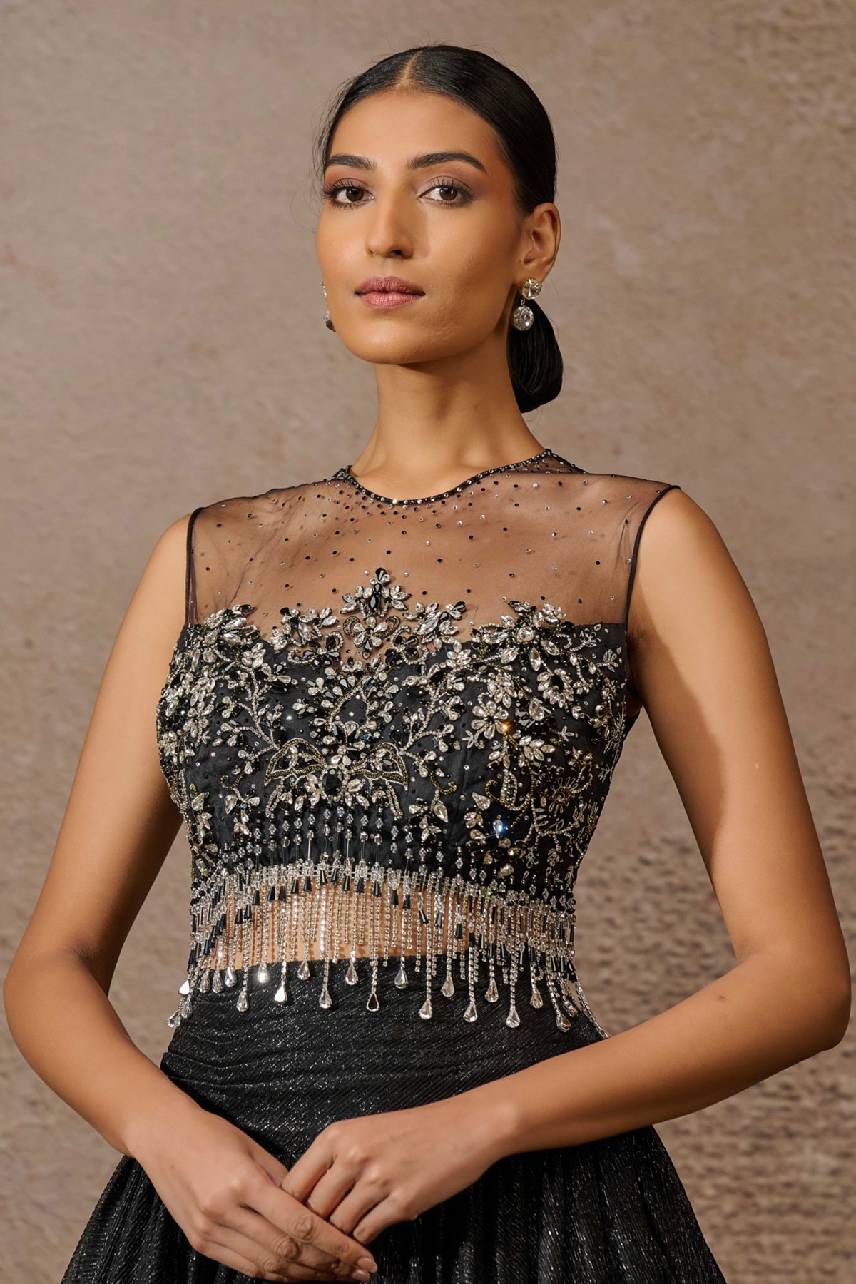 Crinkle Lehenga With Crystal Blouse