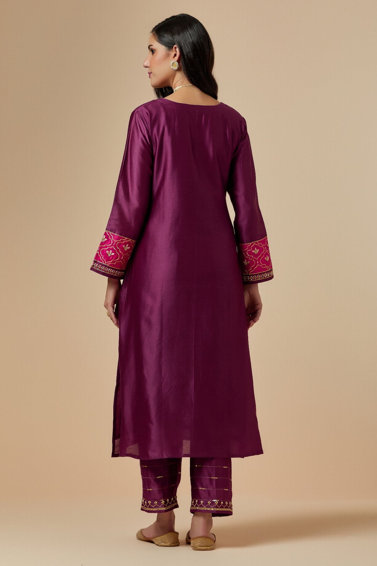 Wine Silk A-line Kurta