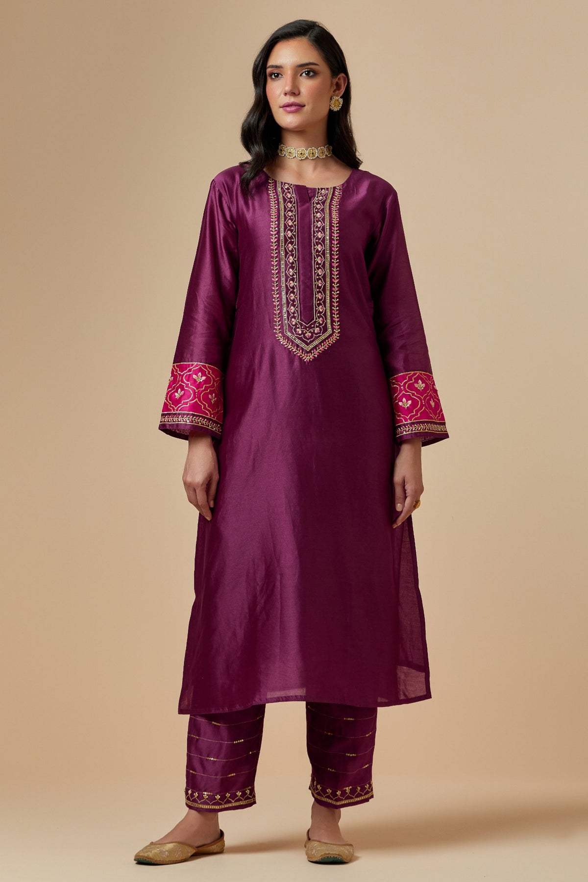 Wine Silk Chanderi Palazzo