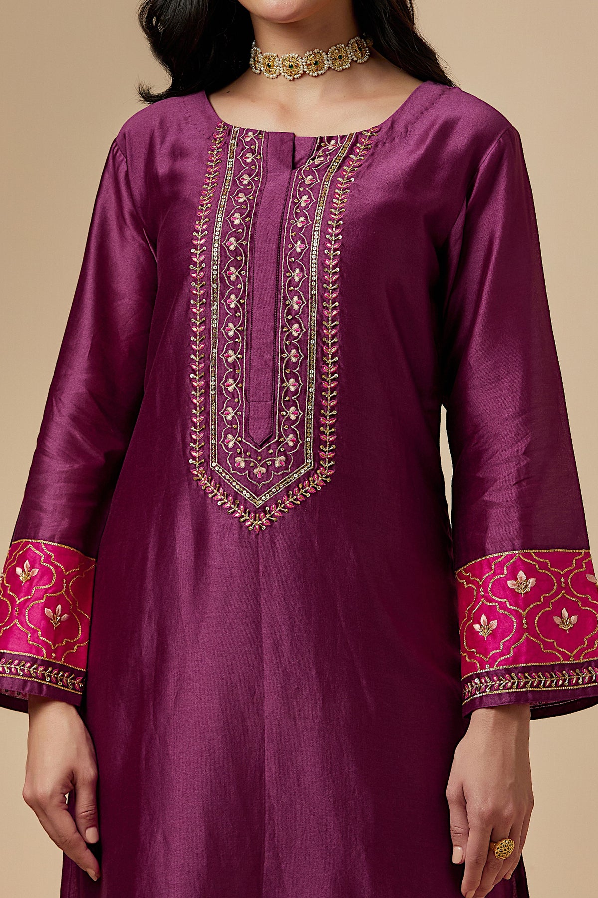 Wine Silk A-line Kurta